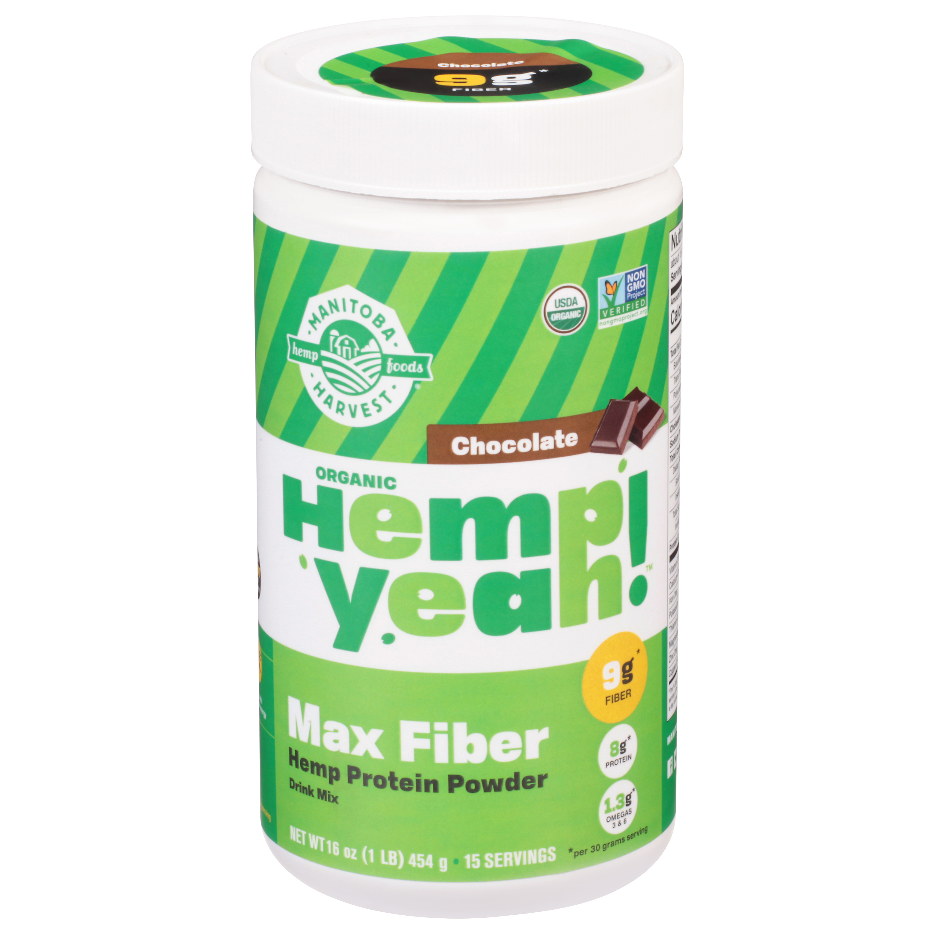 Manitoba Harvest Hemp Yeah! Organic Max Fiber Chocolate Hemp Protein Powder Drink Mix