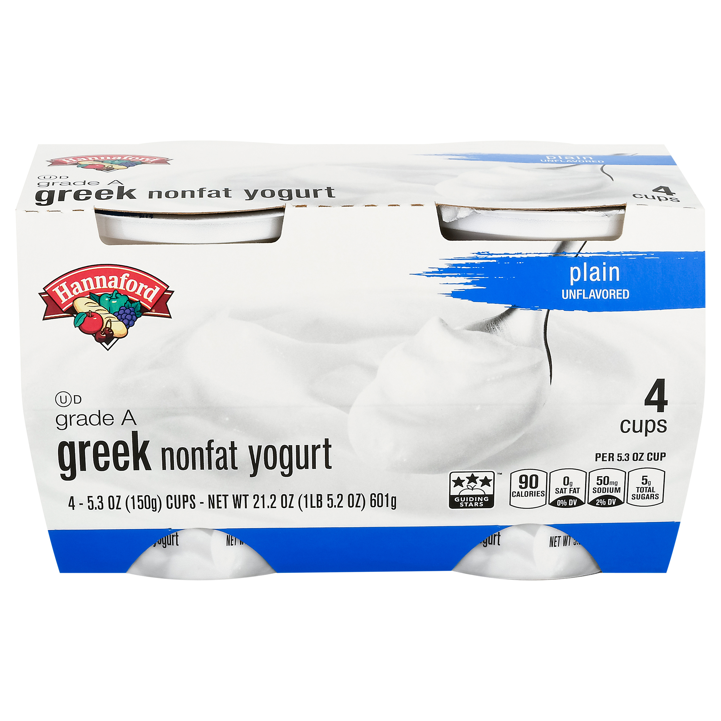 Hannaford Nonfat Greek Plain Yogurt 4 5.3 oz Cups