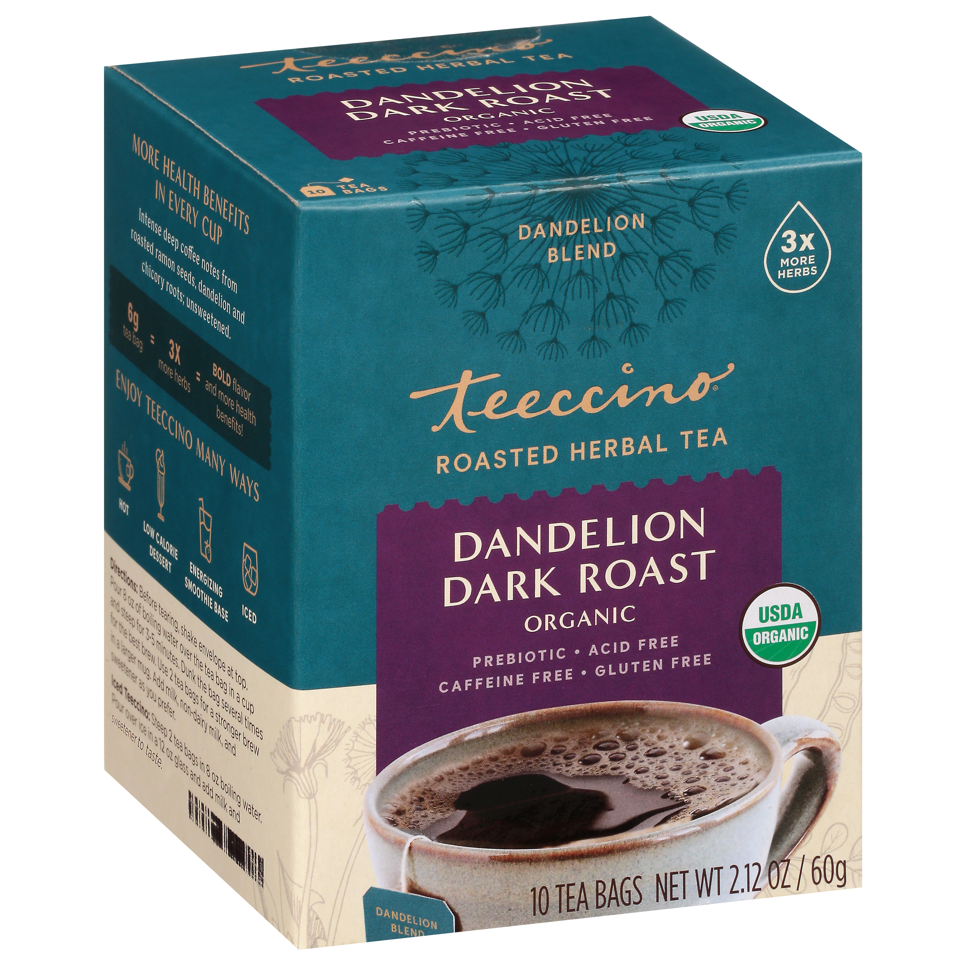 Teeccino Bags Dandelion Dark Roast Herbal Tea