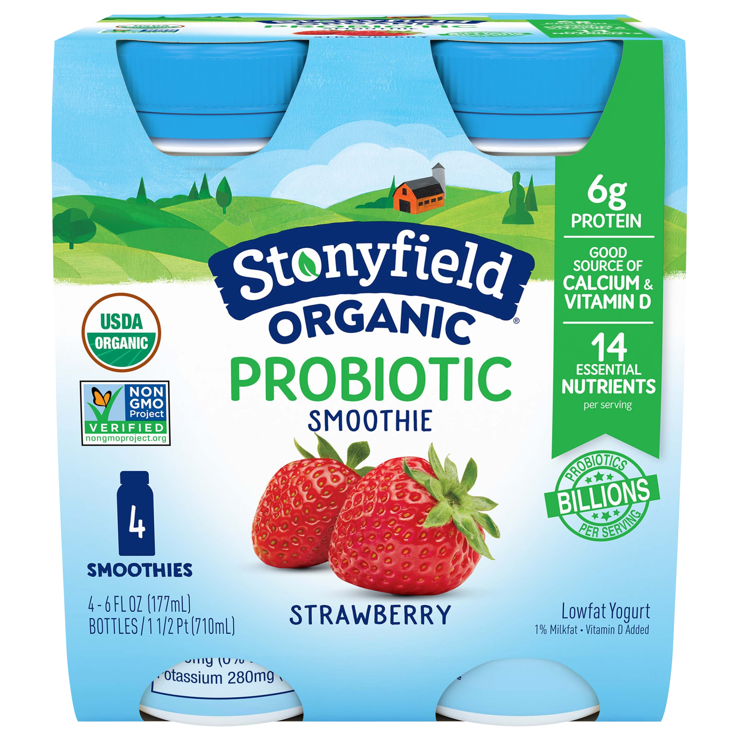 Stonyfield Organic Lowfat Yogurt Strawberry Probiotic Smoothie