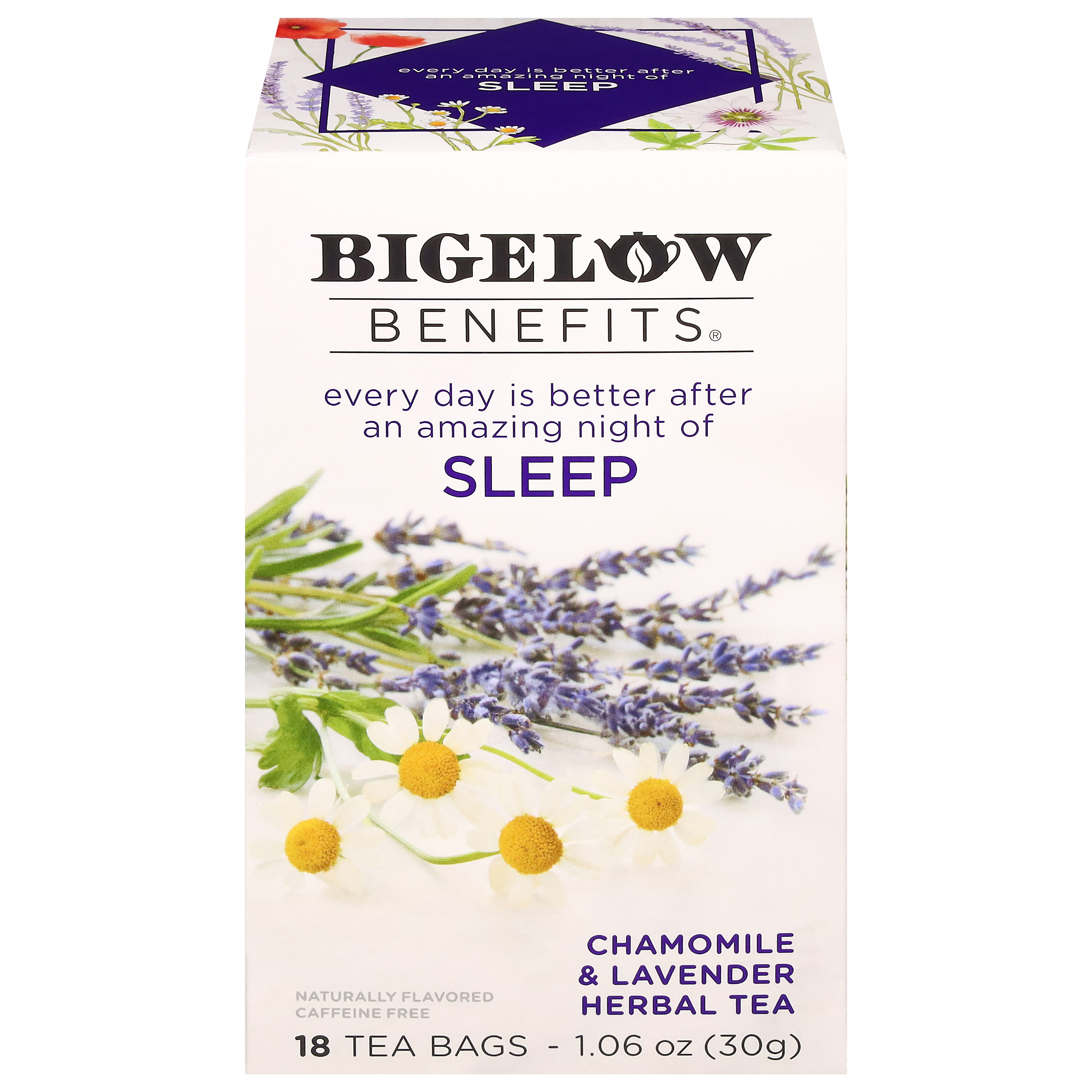 Bigelow Benefits SLEEP Chamomile & Lavender, Caffeine Free Herbal Tea, Tea Bags,