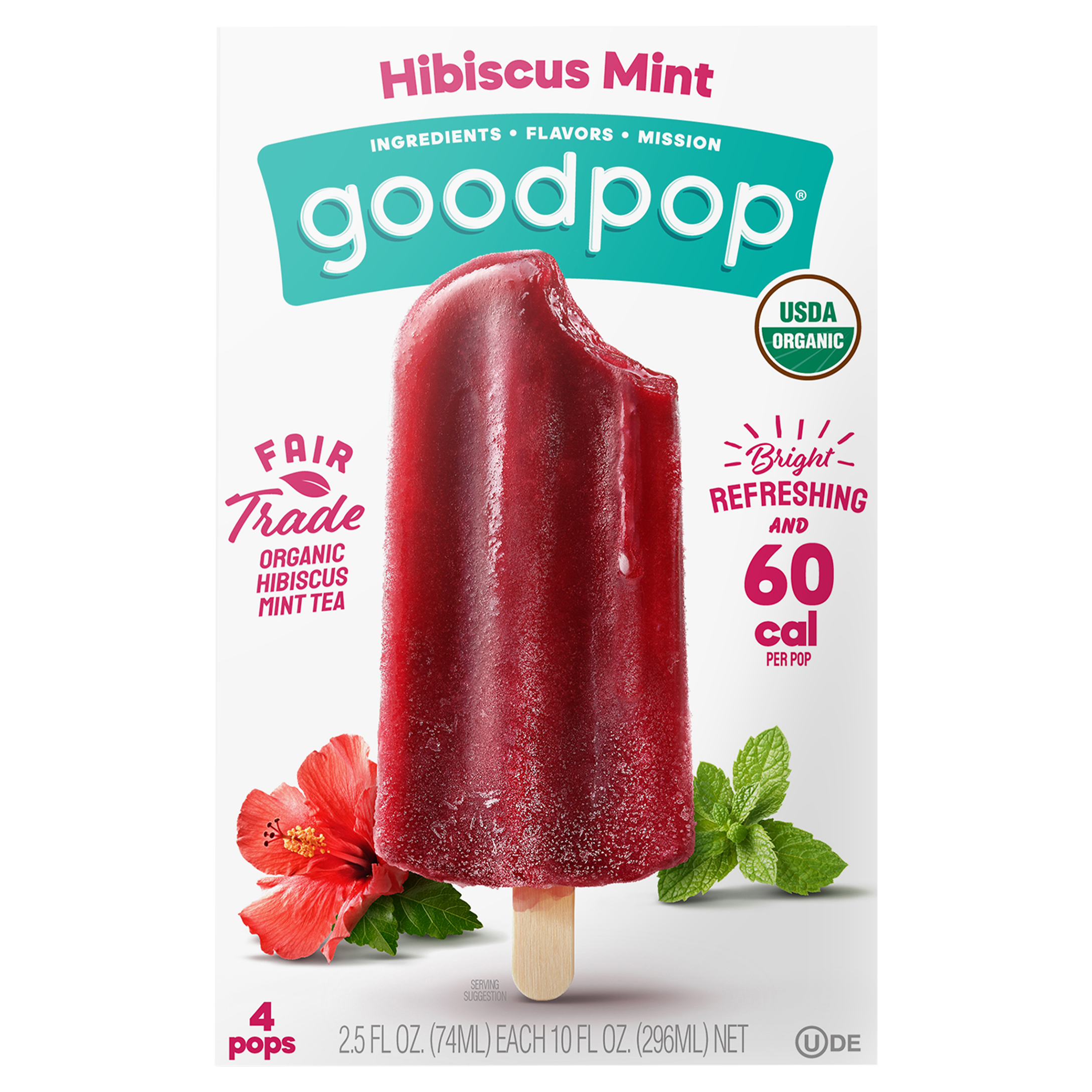 Hibiscus Mint Organic Frozen Fruit Bars,