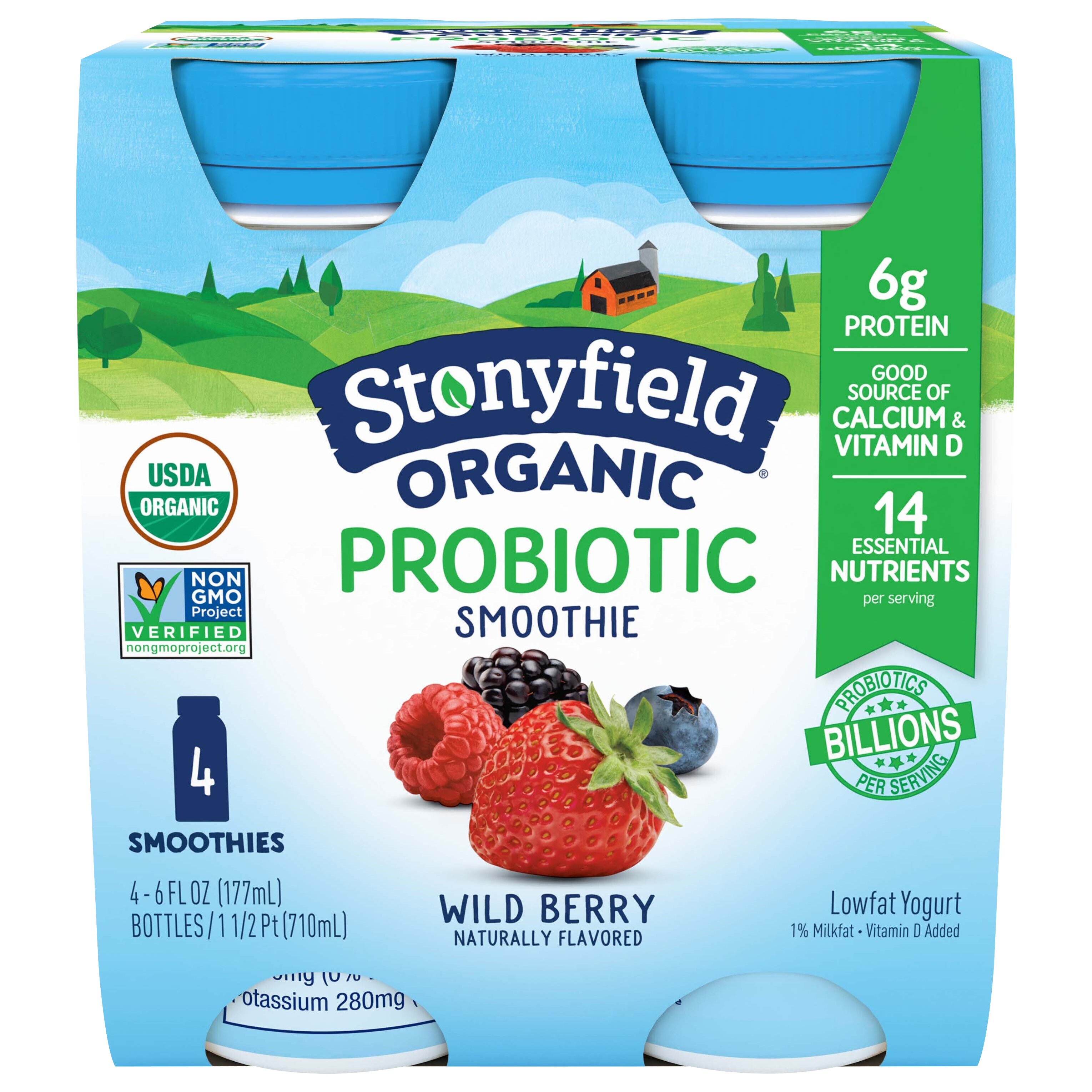 Stonyfield Organic Lowfat Yogurt Wild Berry Probiotic Smoothie