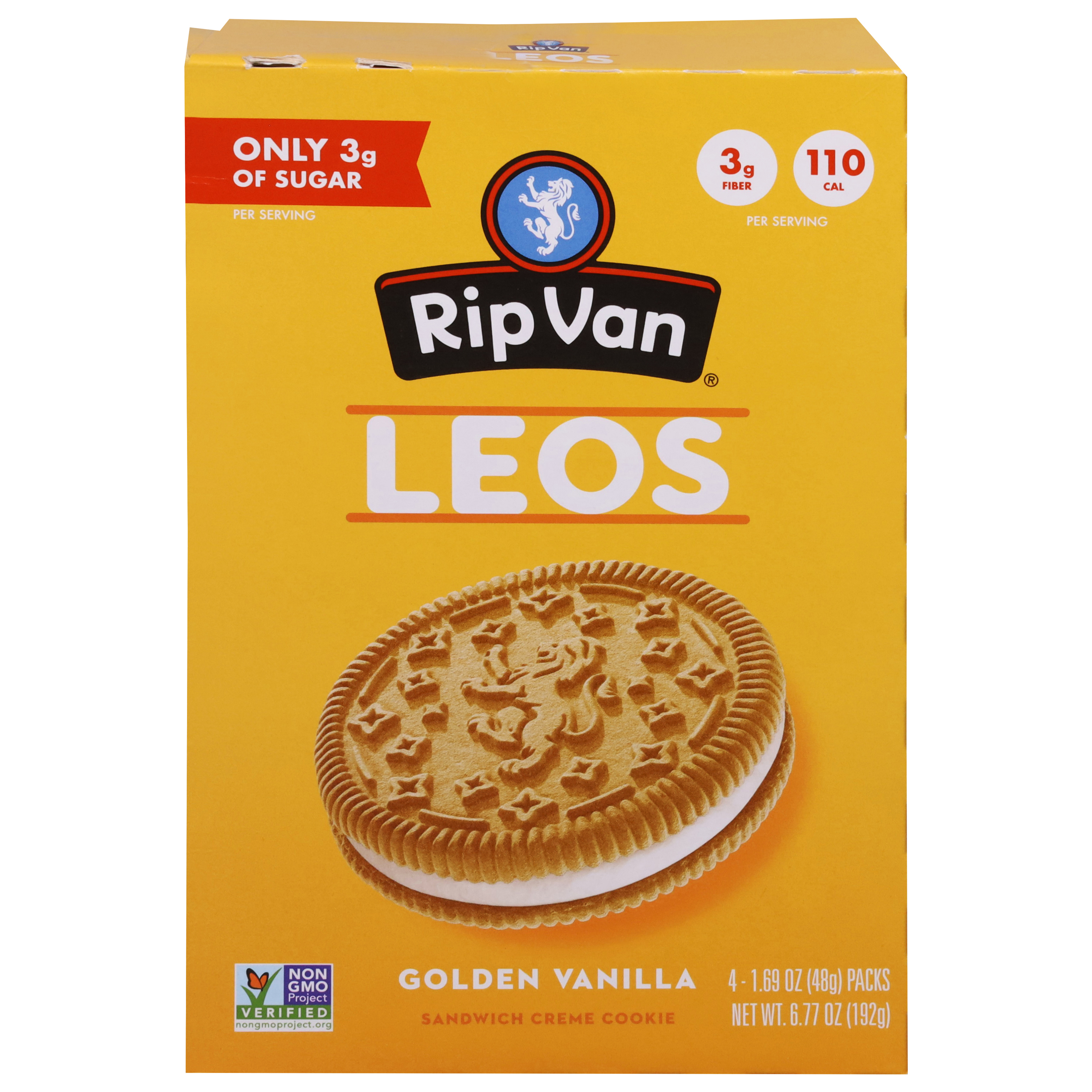 Rip Van Leos Leos Golden Vanilla Sandwich Creme Cookies 4 - 1.69 oz Packs