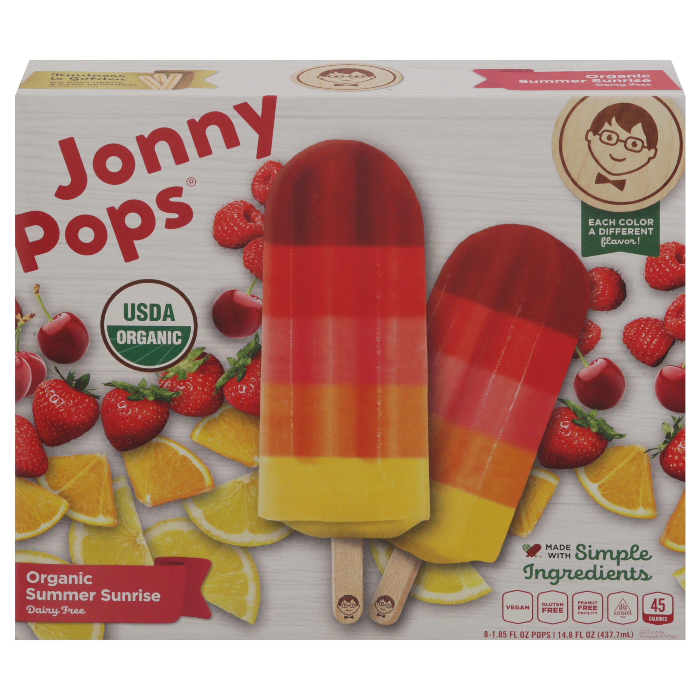 JonnyPops Dairy Free Organic Summer Sunrise Pops 8 - 1.85 fl oz Pops