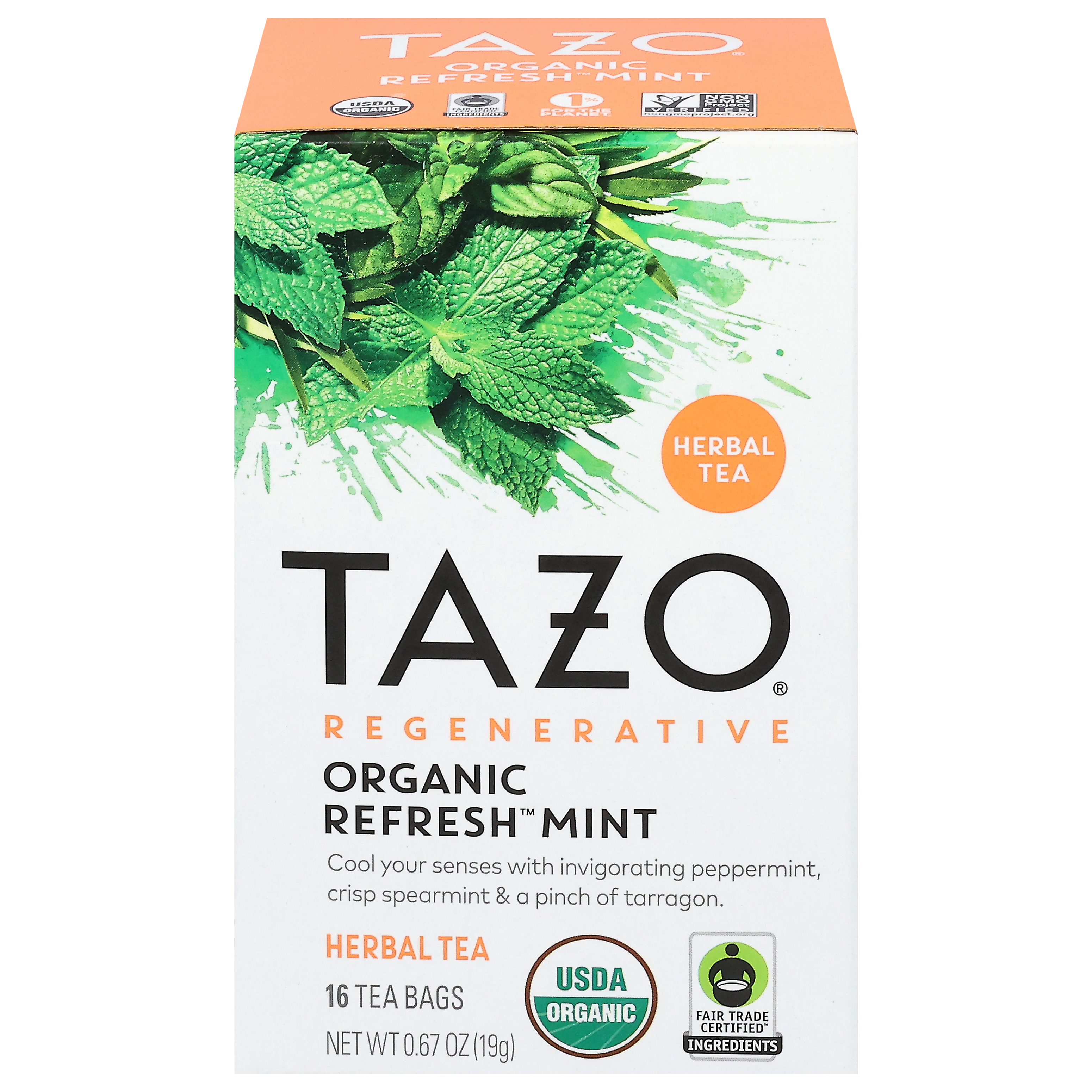 Tazo Regenerative Organic Refresh Mint Herbal Tea 16 Tea Bags