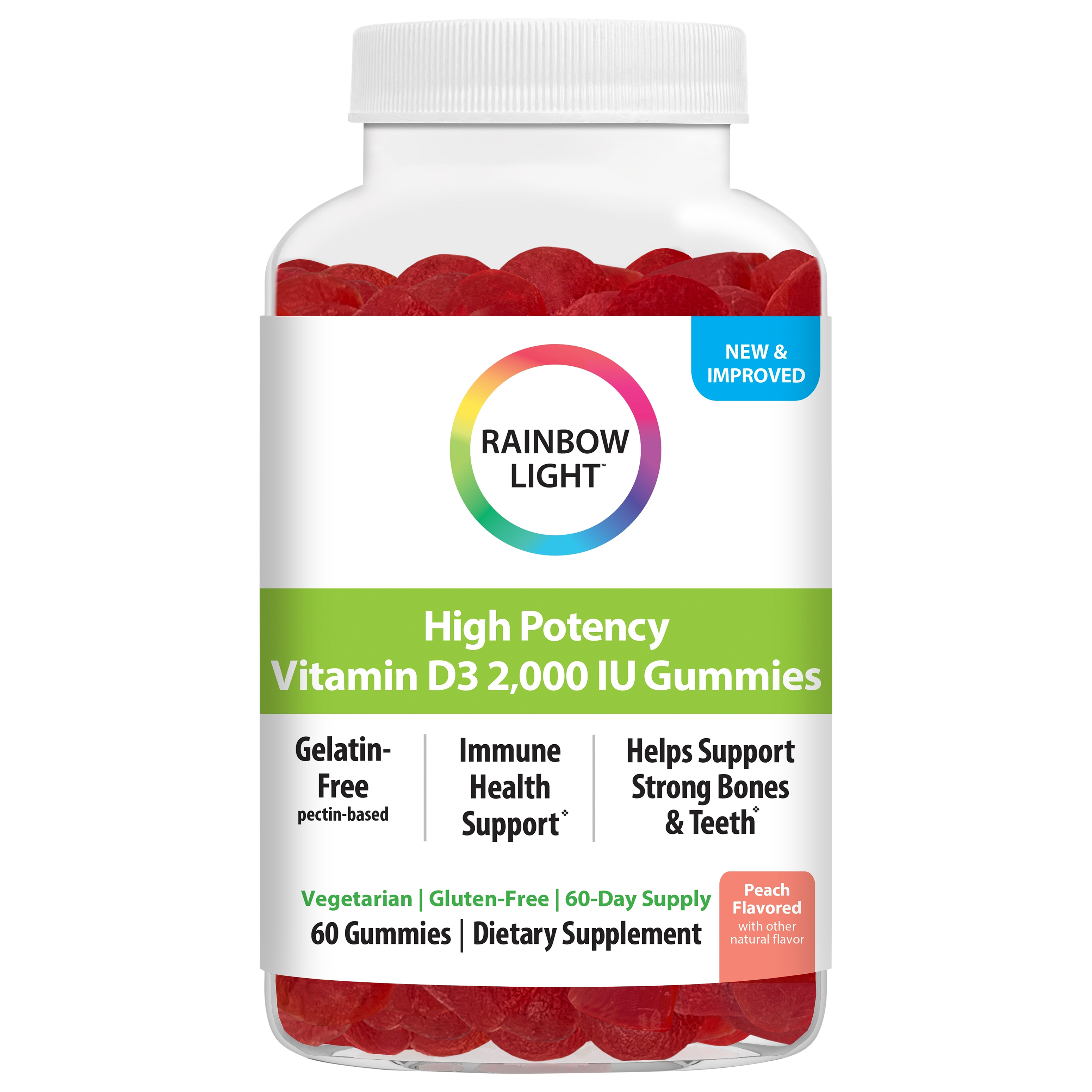 Rainbow Light 2000 IU High Potency Peach Flavored Vitamin D3 60 Gummies