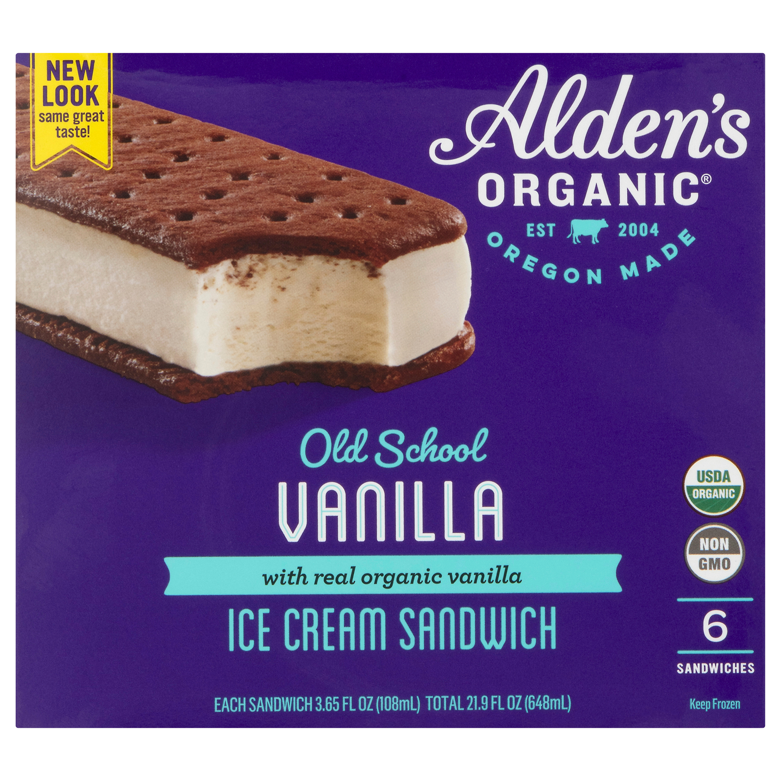 Aldens Organic Old School Vanilla Ice Cream Sandwich
