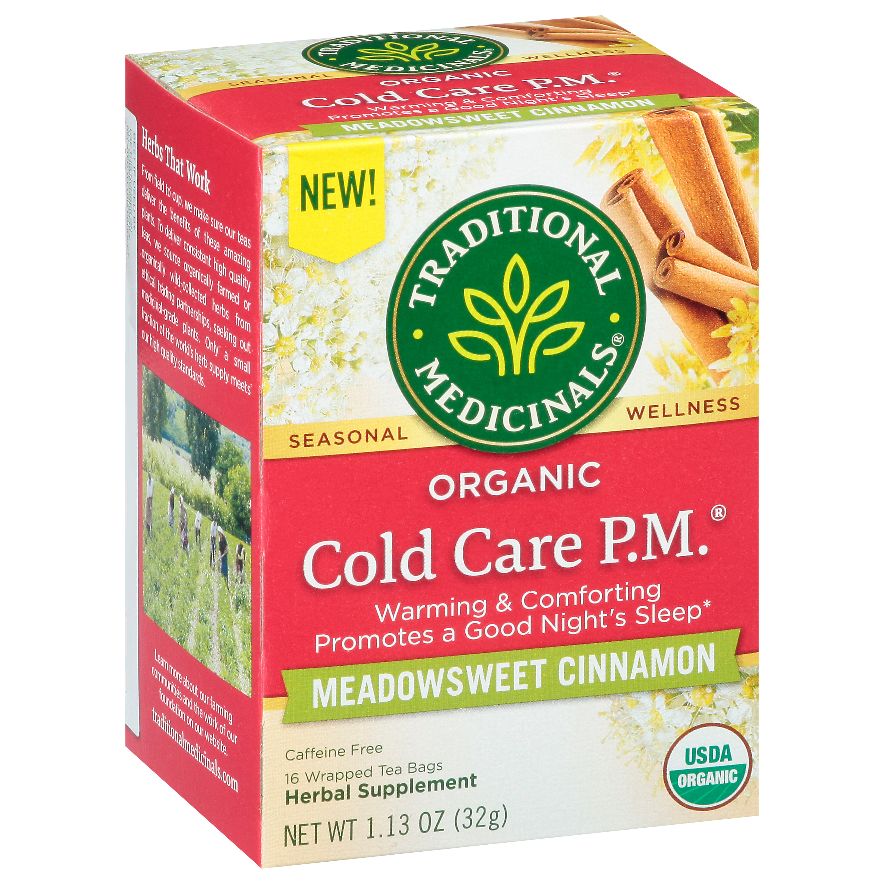 Traditional Medicinals Tea Bags Cold Care P.M. Organic Meadowsweet Cinnamon Herbal Supplement