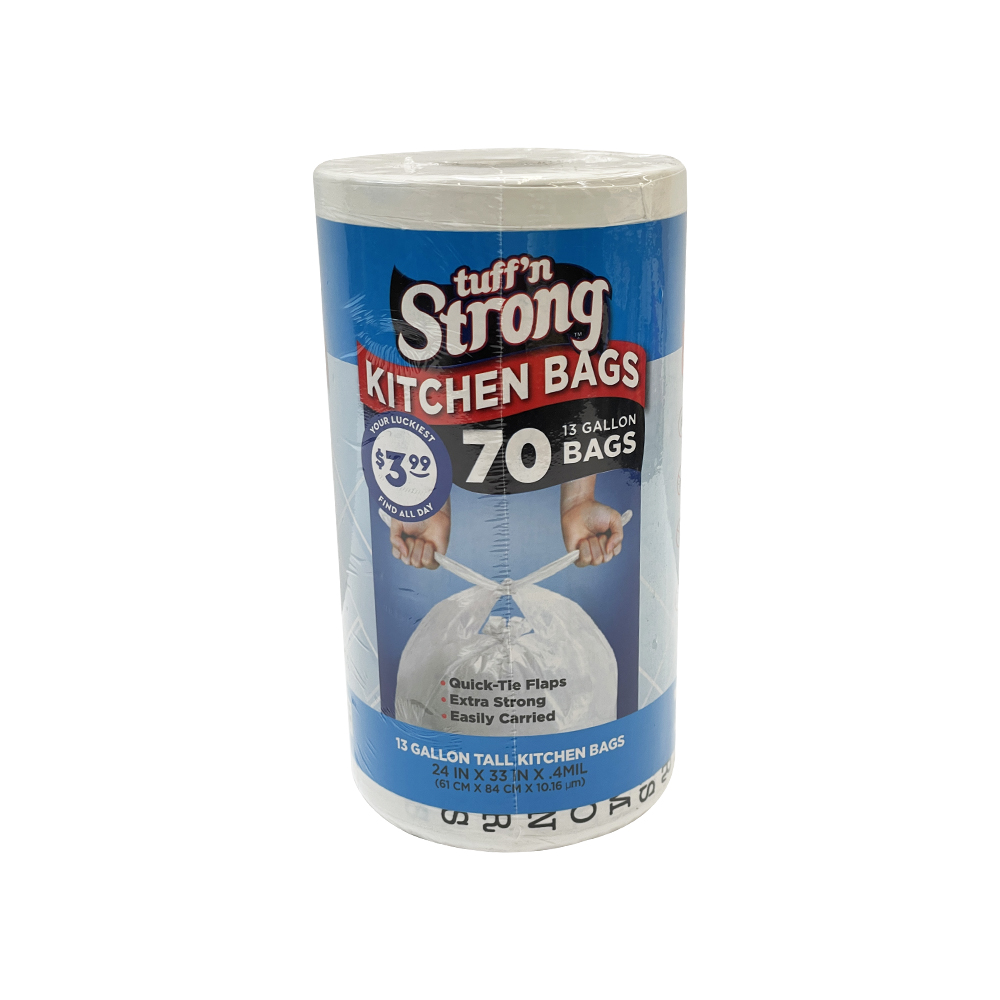 99c Tuff Strng Kitchen Flap Tie Bag 13Gal 70ct Bulk Case 20