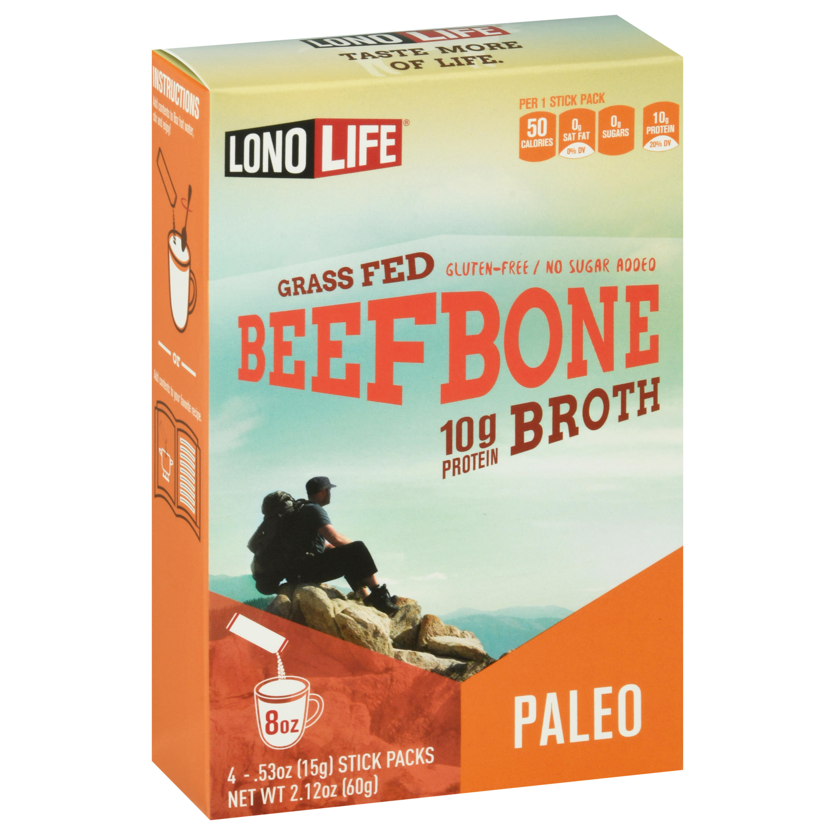 Lono Life Grass Fed Beef Bone Broth 4-0.53 oz Packs