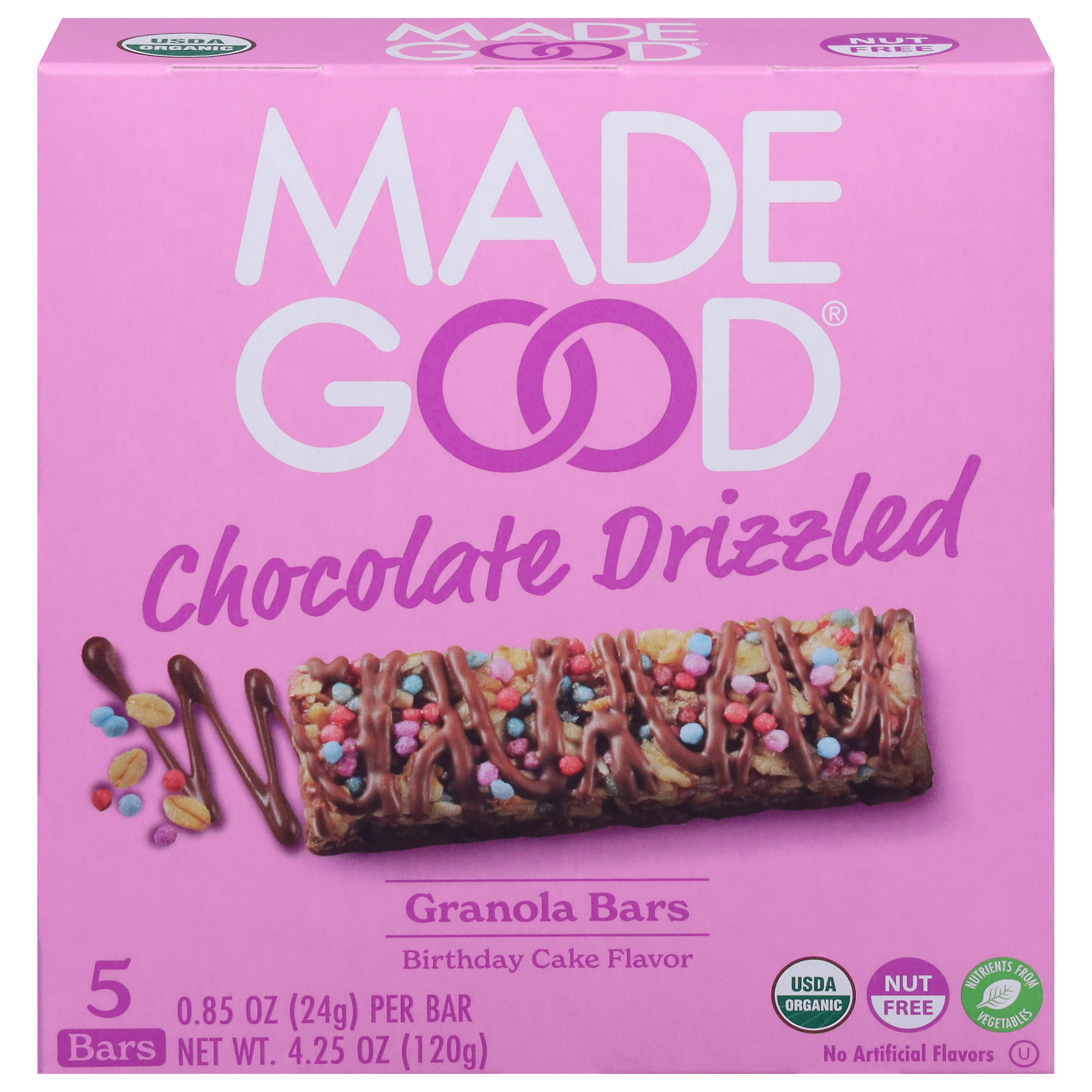 MadeGood Chocolate Drizzled Birthday Cake Flavor Granola Bars