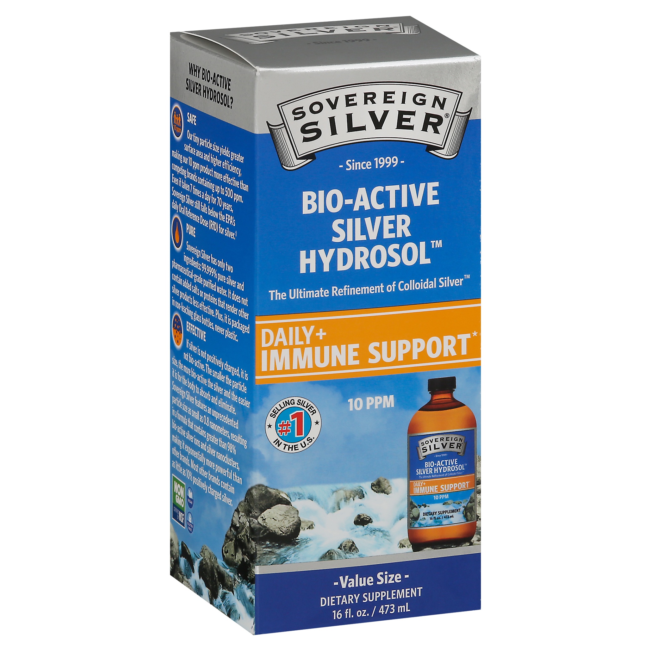 Sovereign Silver Value Size 10 Ppm Bio-Active Silver Hydrosol 16 fl oz Box
