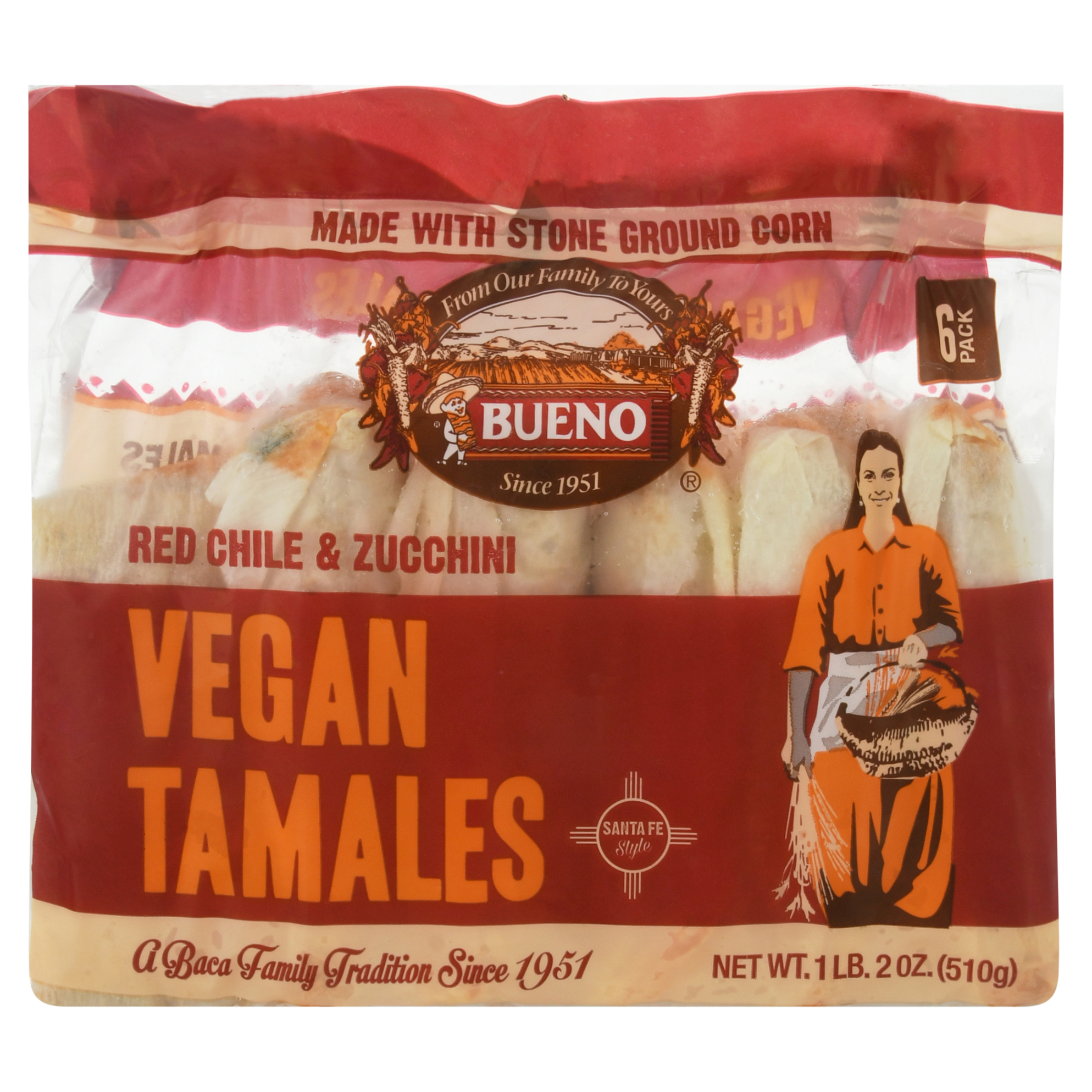 Bueno Vegan 6 Pack Red Chile & Zucchini Tamales