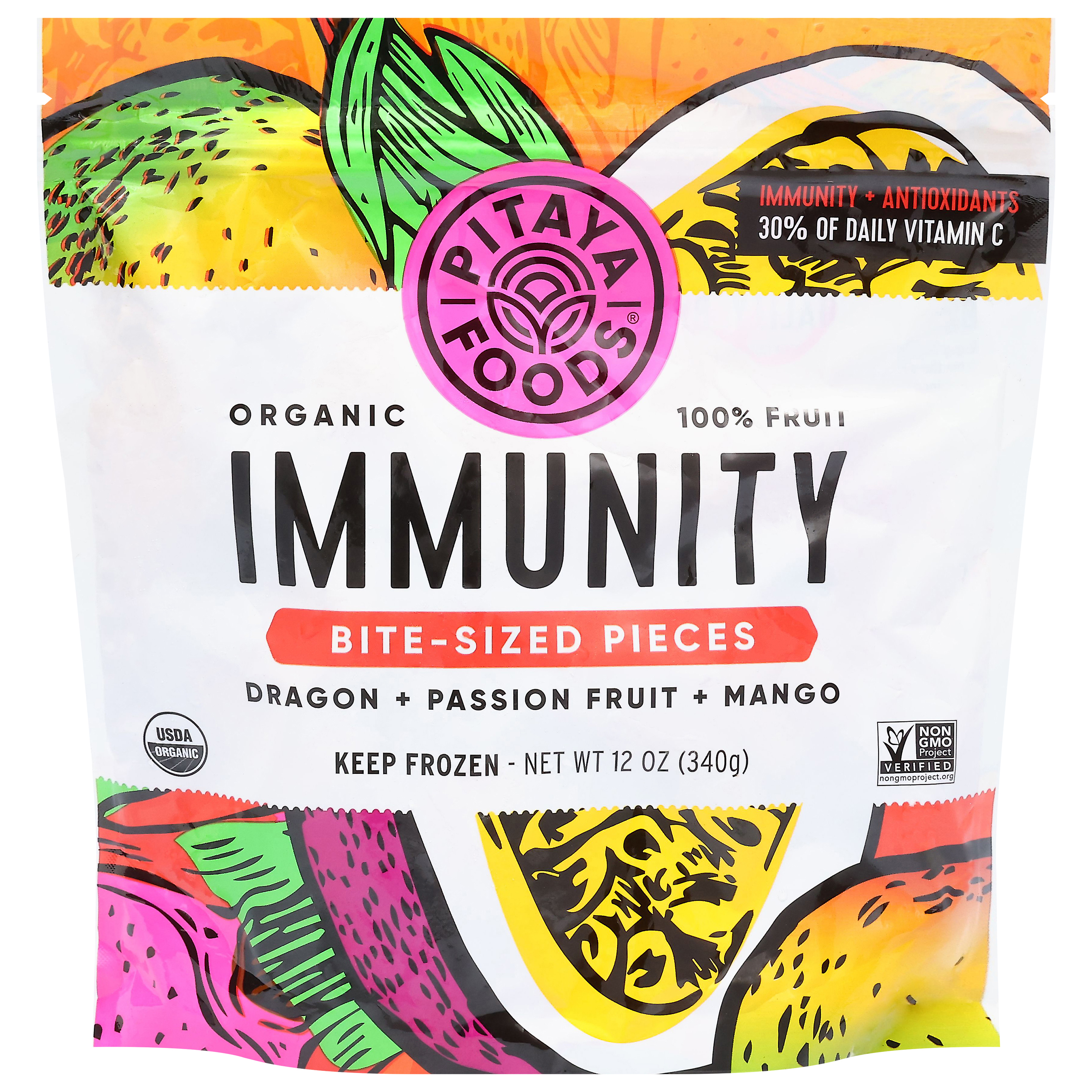 Pitaya Foods Organic Immunity Dragon + Passion Fruit + Mango Bite-Sized Pieces