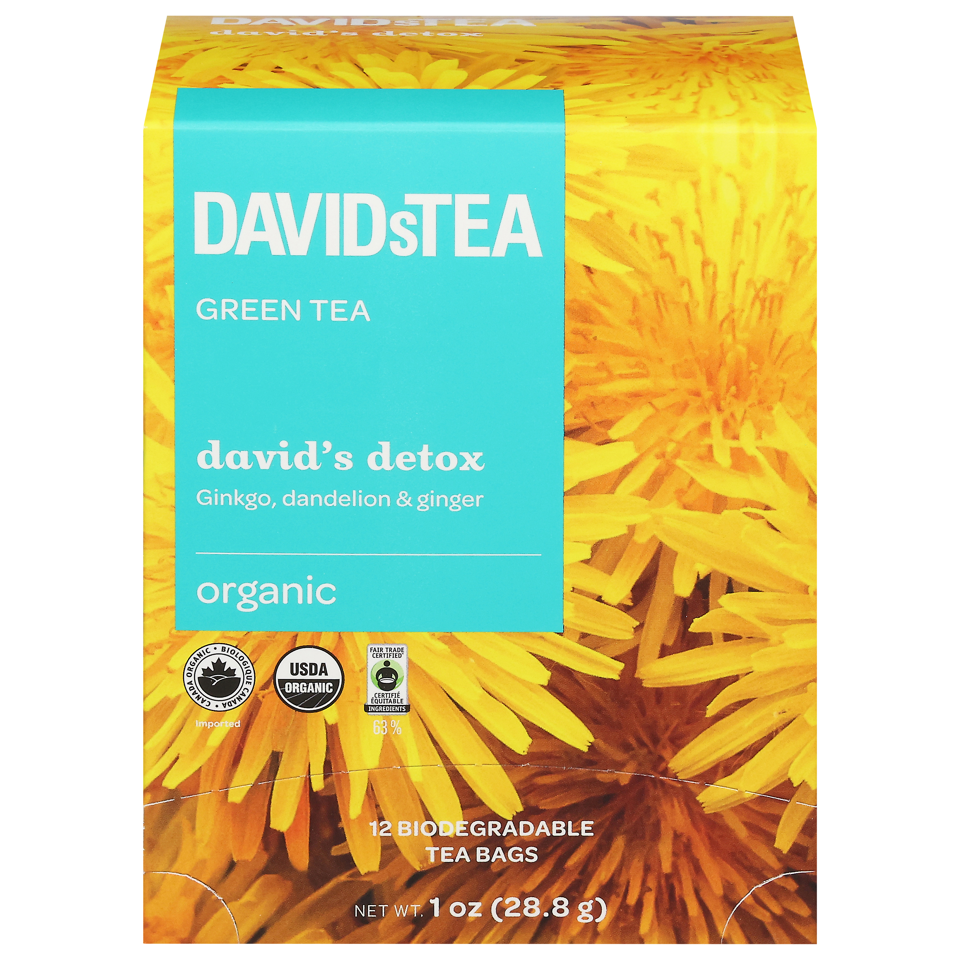 DavidsTea Organic David's Detox Green Tea 12 Tea Bags