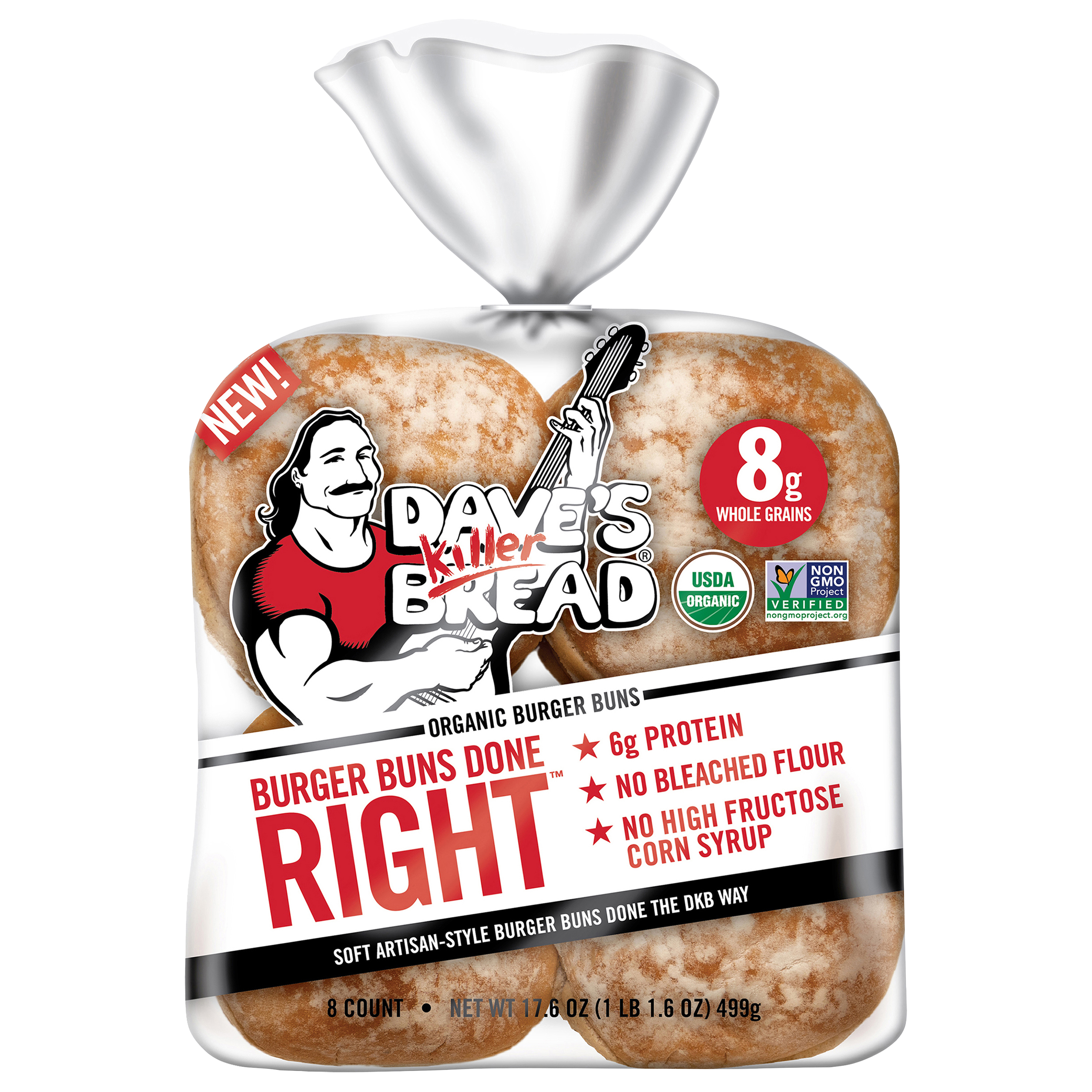 Dave's Killer Bread Burger Buns Done Right, Organic White Bread Hamburger Buns,