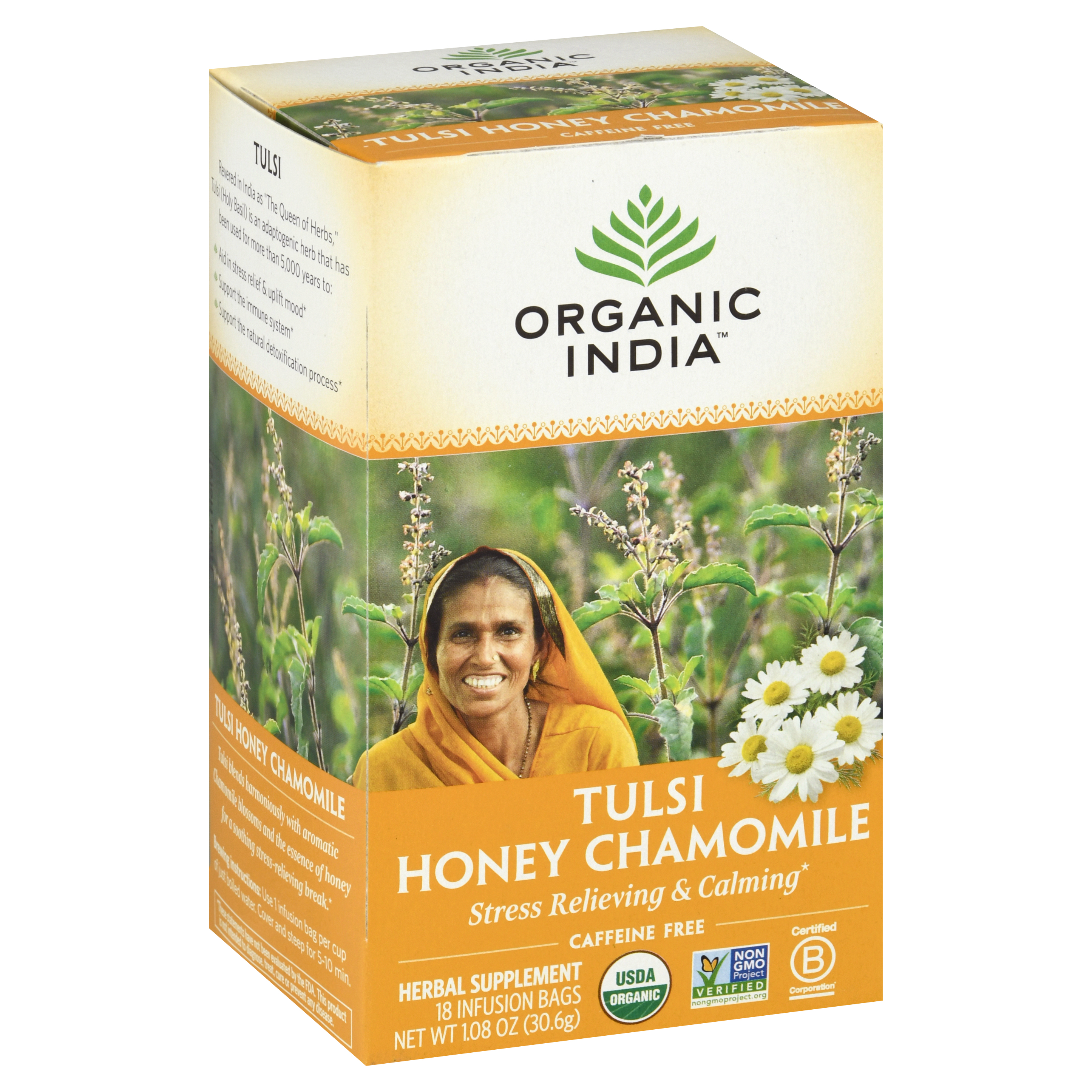 Organic India Caffeine Free Infusion Bags Tulsi Honey Chamomile Herbal Supplement