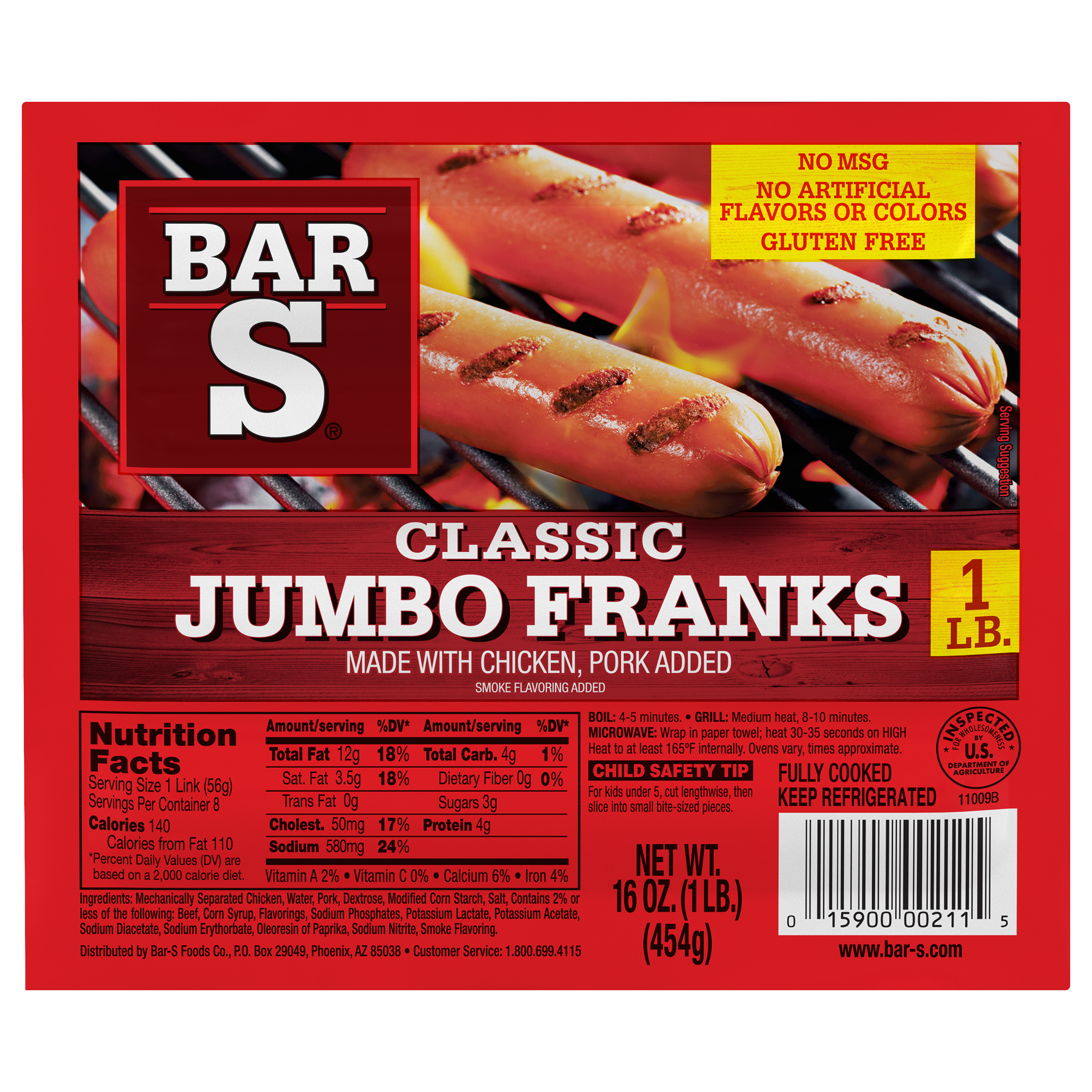 Bar-S Jumbo Franks 8 Count 16 oz