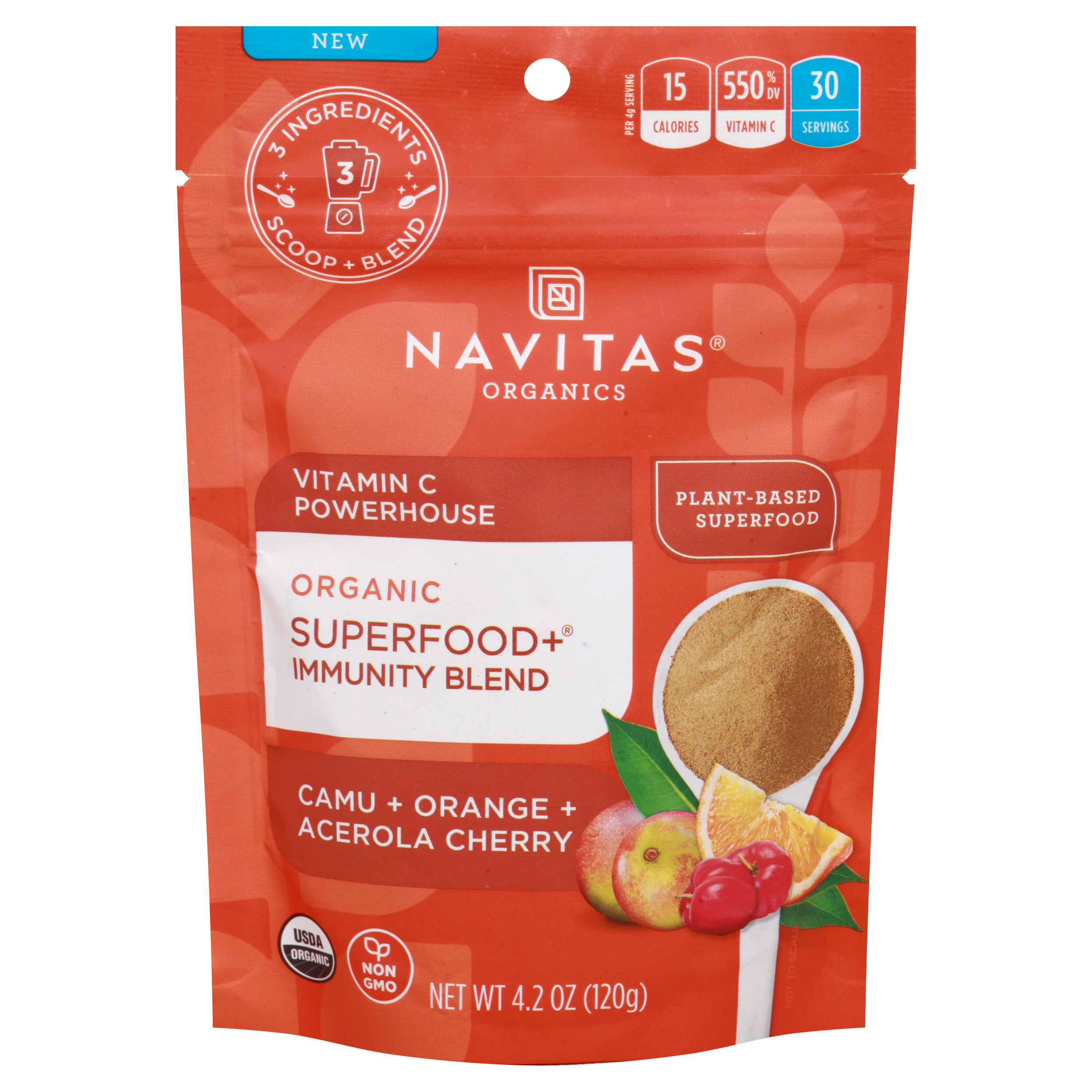 Navitas Organic Camu + Orange + Acerola Cherry Superfood + Immunity Blend
