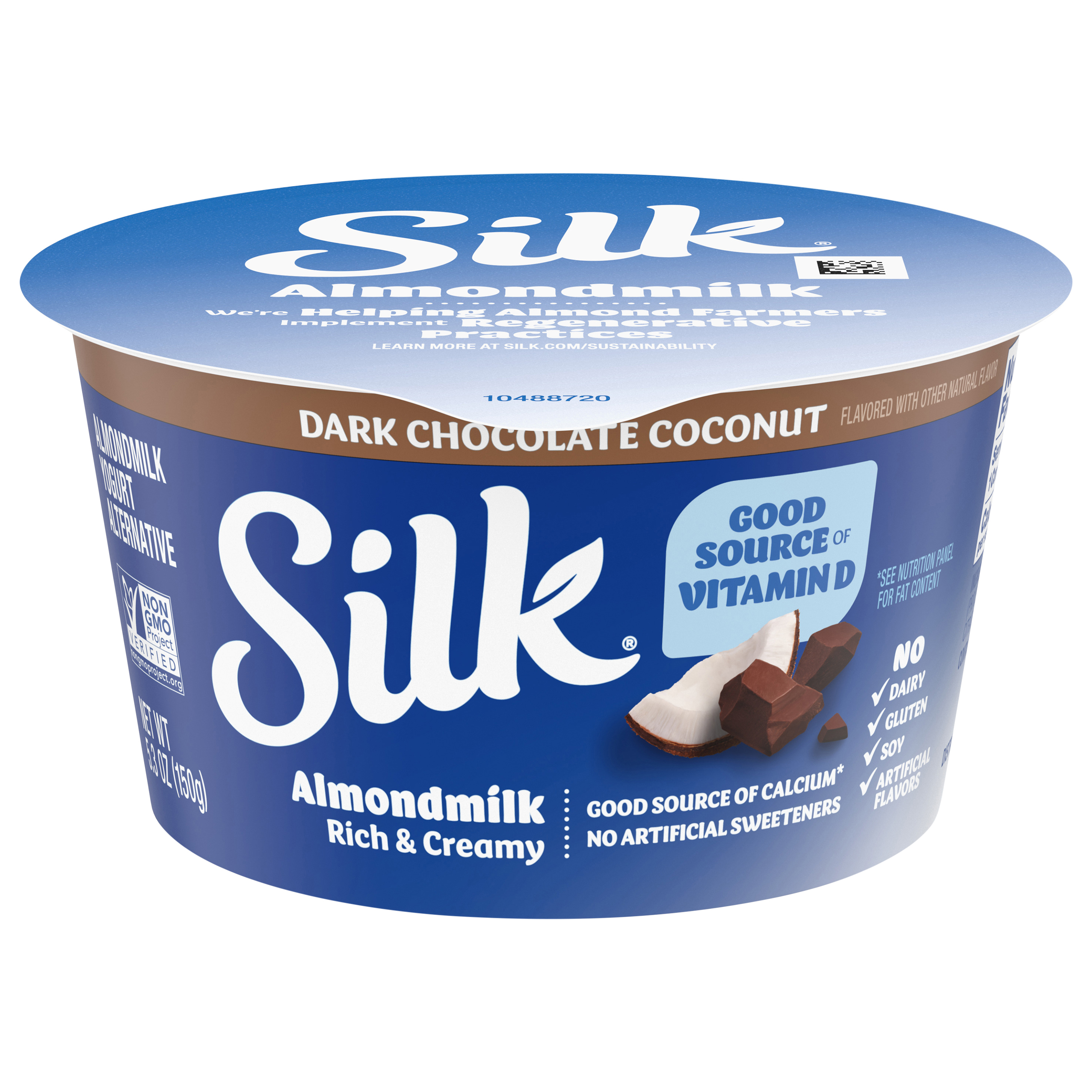 Silk Dark Chocolate Coconut Dairy Free, Almond Milk Plant Based Yogurt Alternative, 5.3 OZ Cup