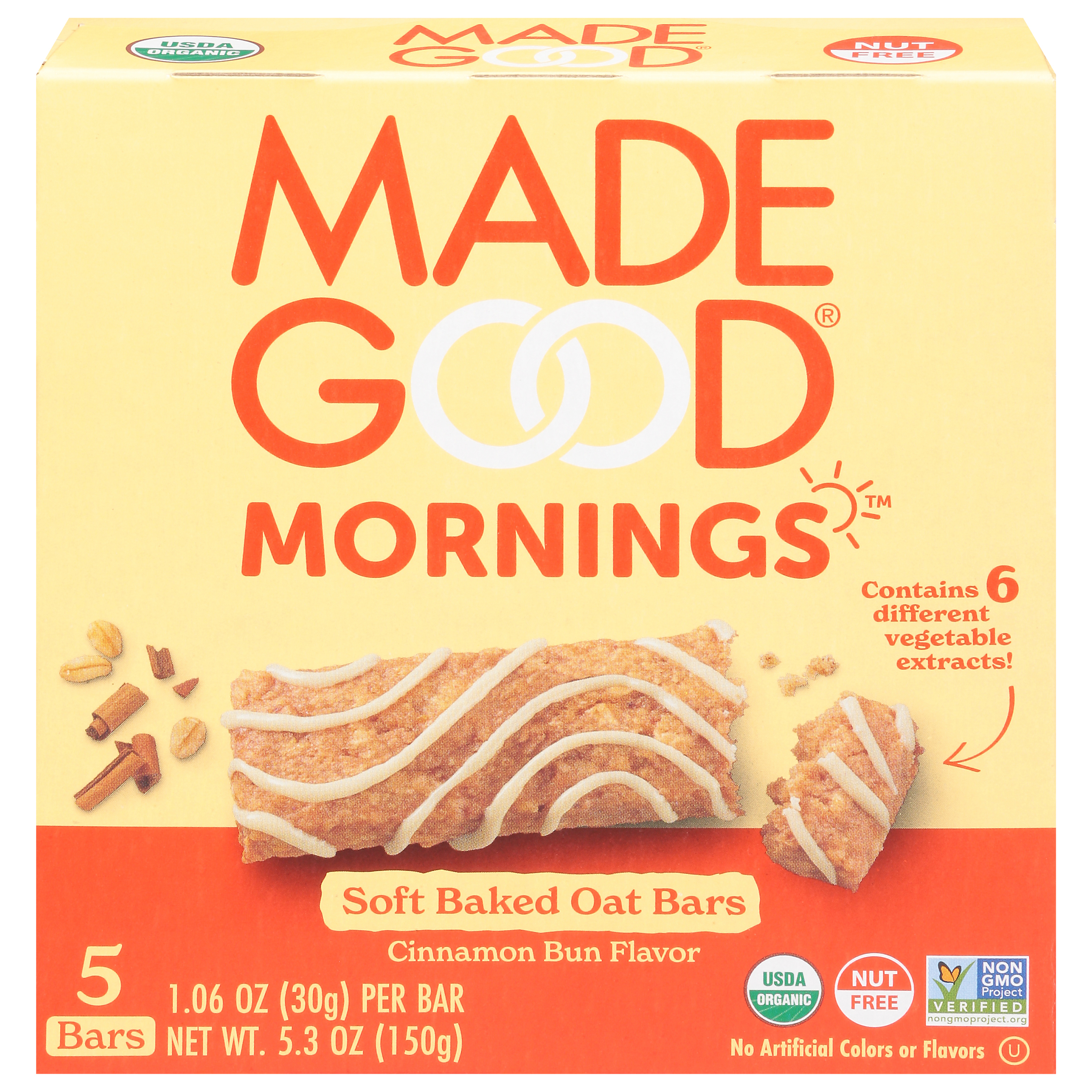 MadeGood Soft Baked Cinnamon Bun Flavor Oat Bars