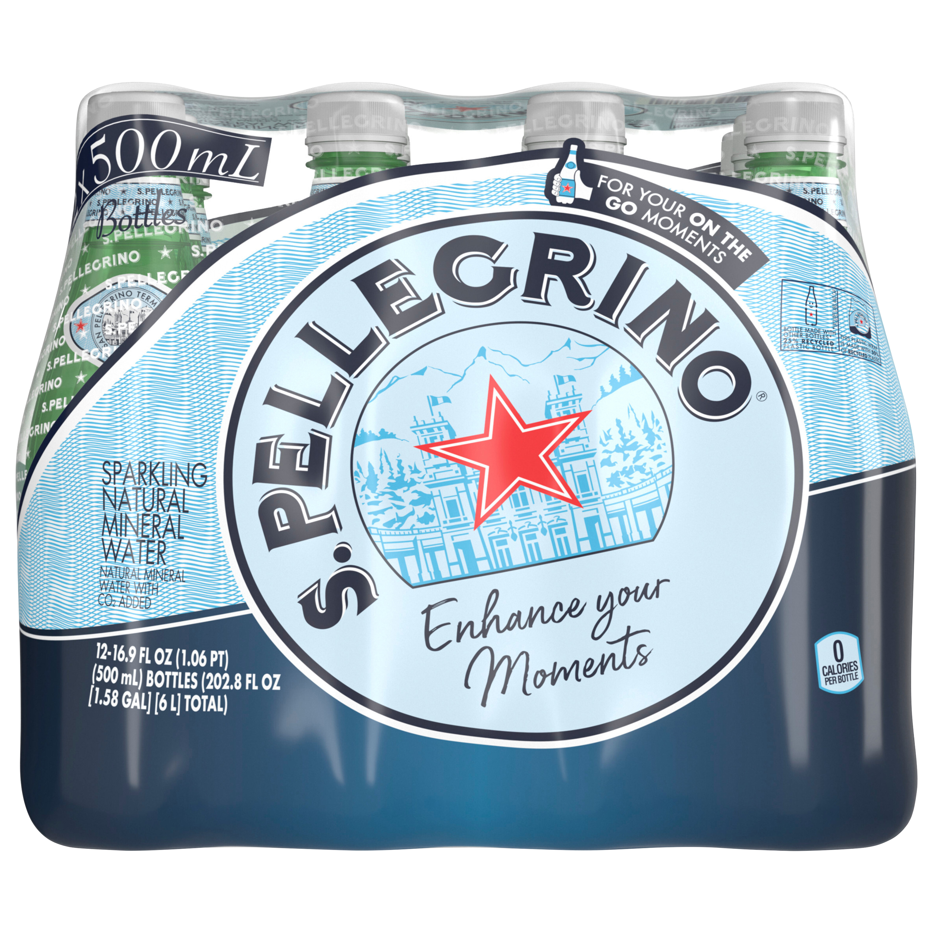 S. Pellegrino Sparkling Natural Mineral Water, 16.9 fl oz plastic water bottles (12 pack)