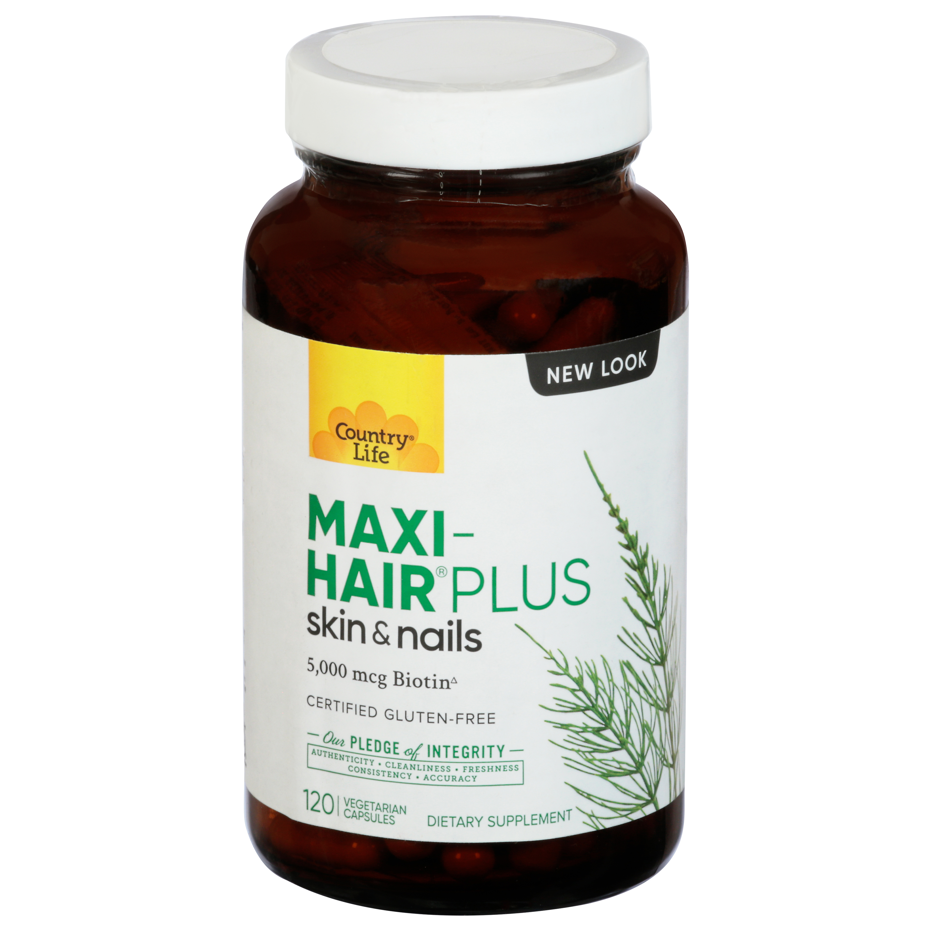 Country Life Maxi-Hair Plus 5000 mcg Vegetable Capsules Skin & Nails 120 Capsules