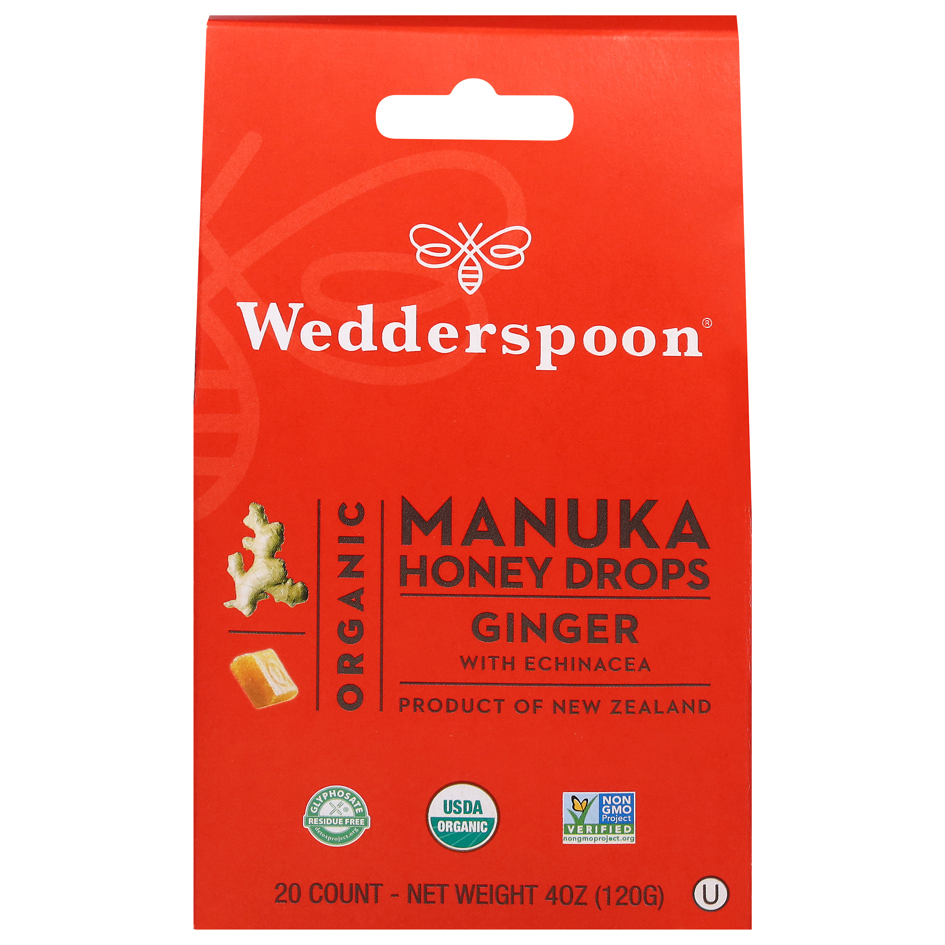 Wedderspoon Organic Manuka Ginger with Echinacea Honey Drops