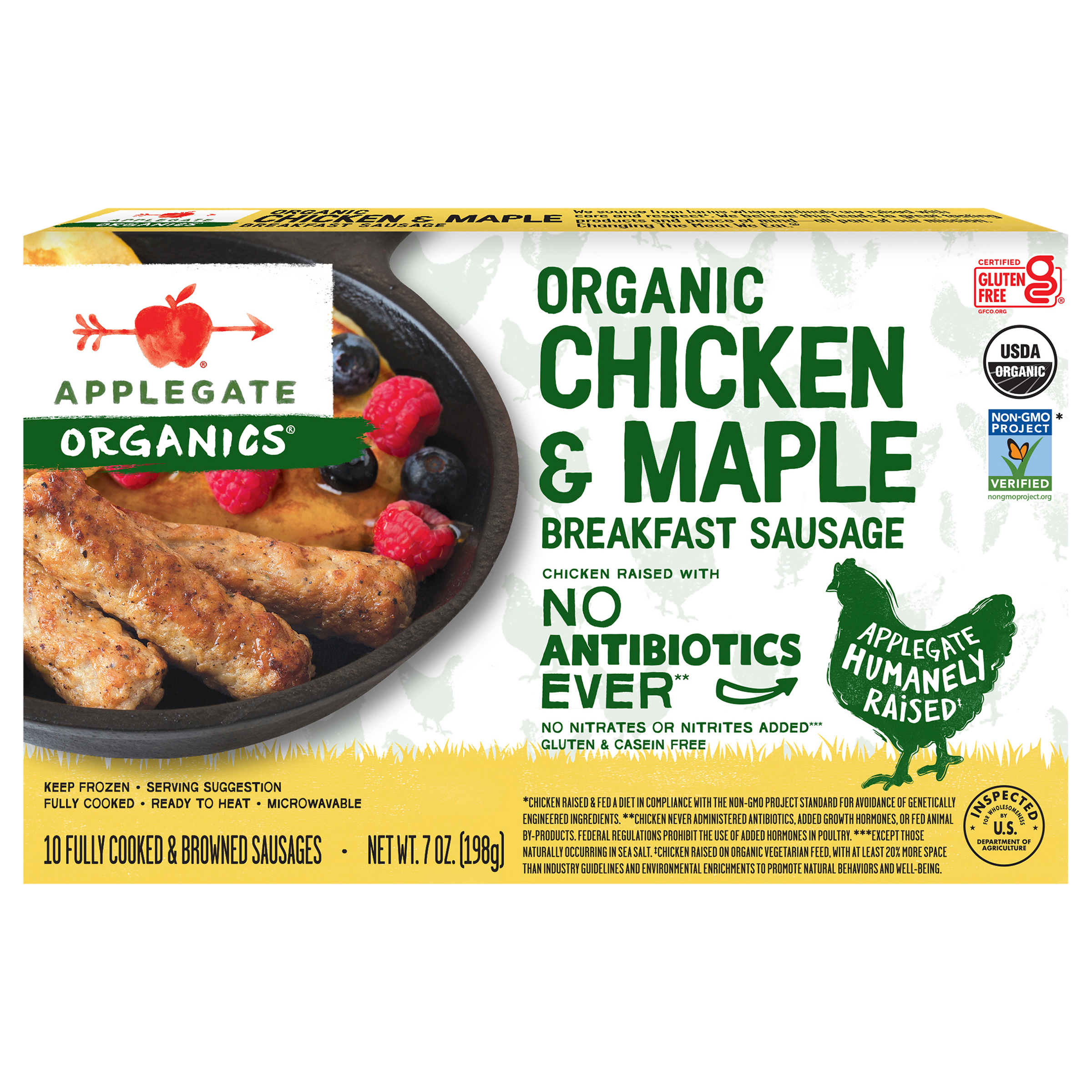 Applegate Organic Chicken & Maple Breakfast Sausage, 7oz (Frozen)
