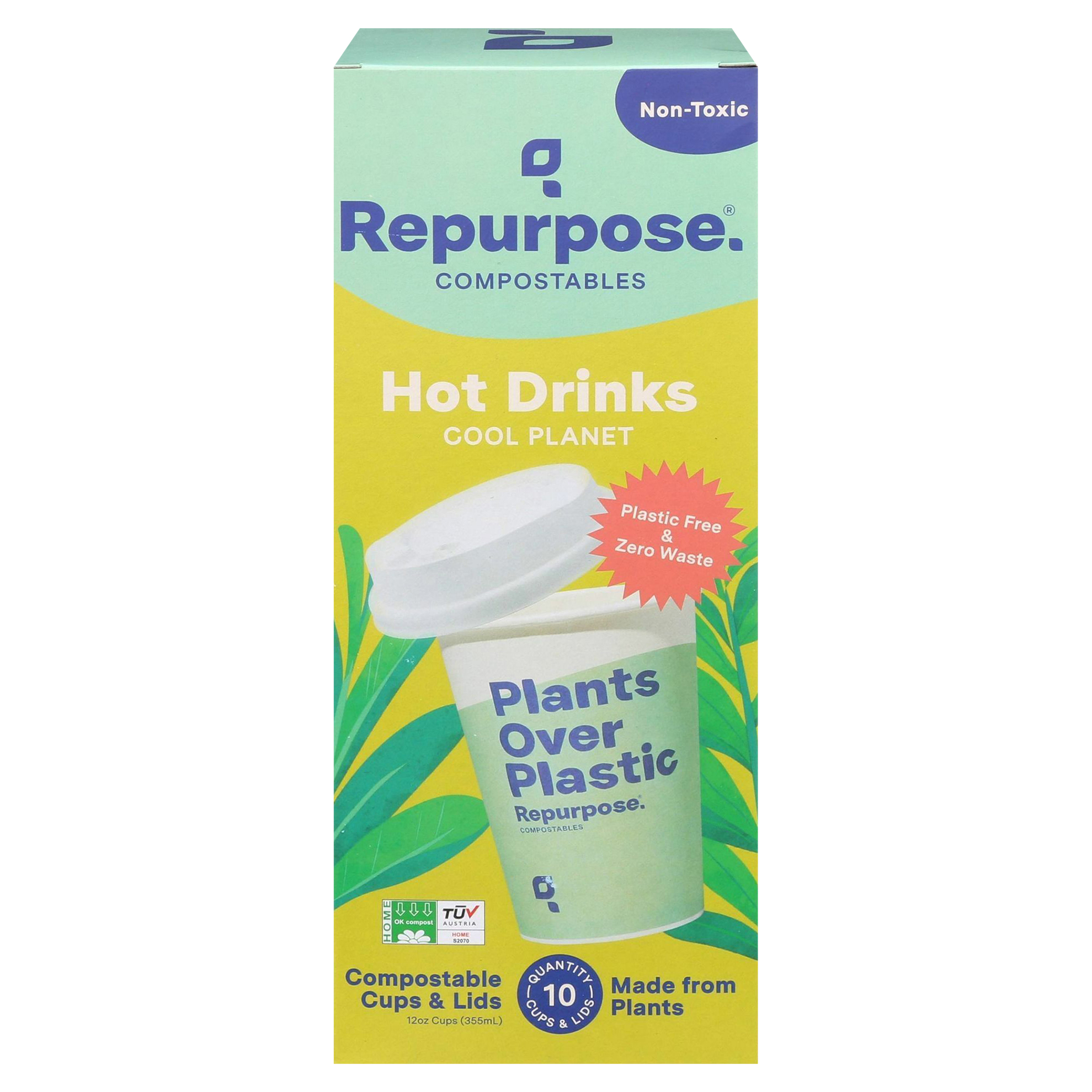 Repurpose Compostable Cups and Lids Set, 12 Oz/10 Ct