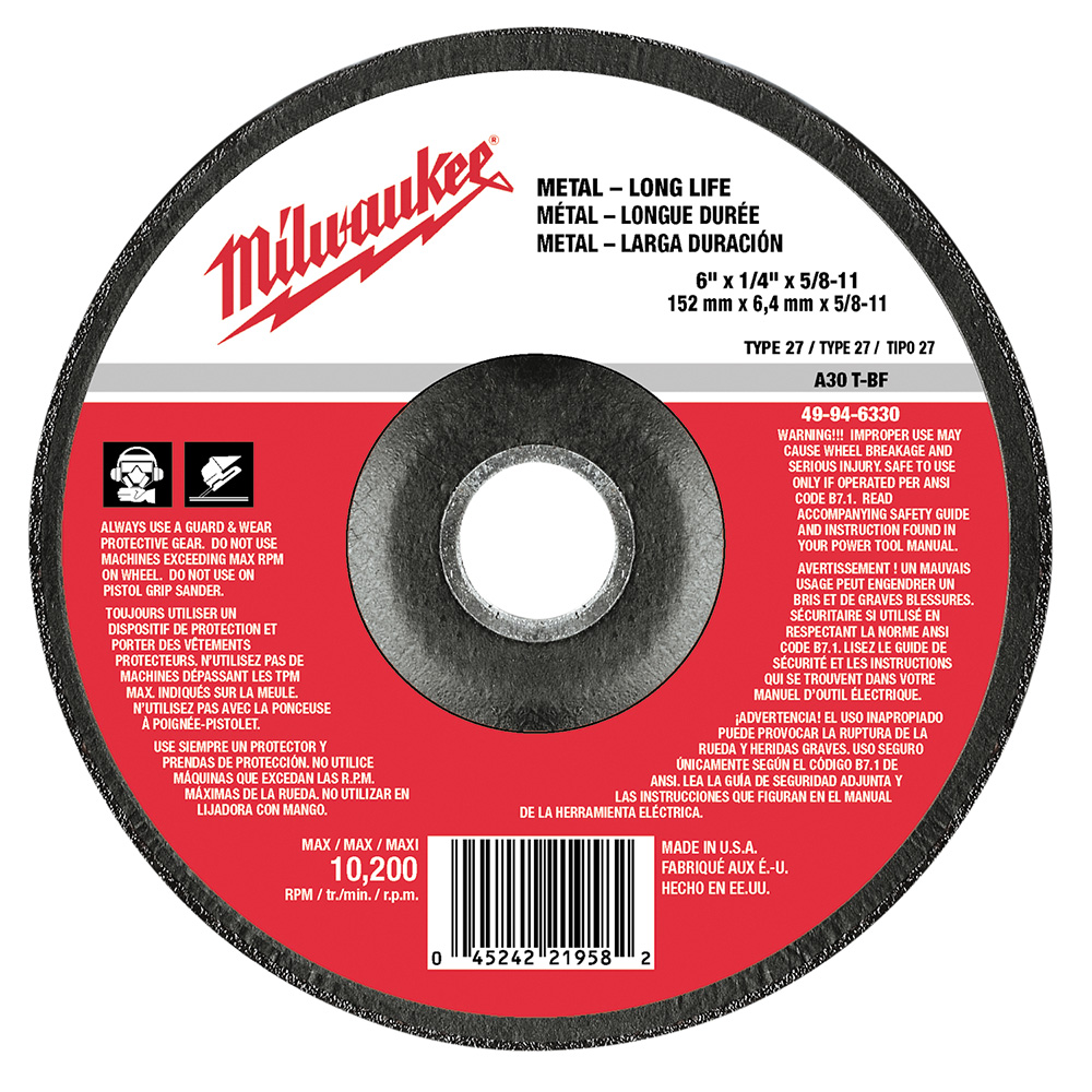 6" x 1/4" x 5/8-11" Grinding Wheel (Type 27)