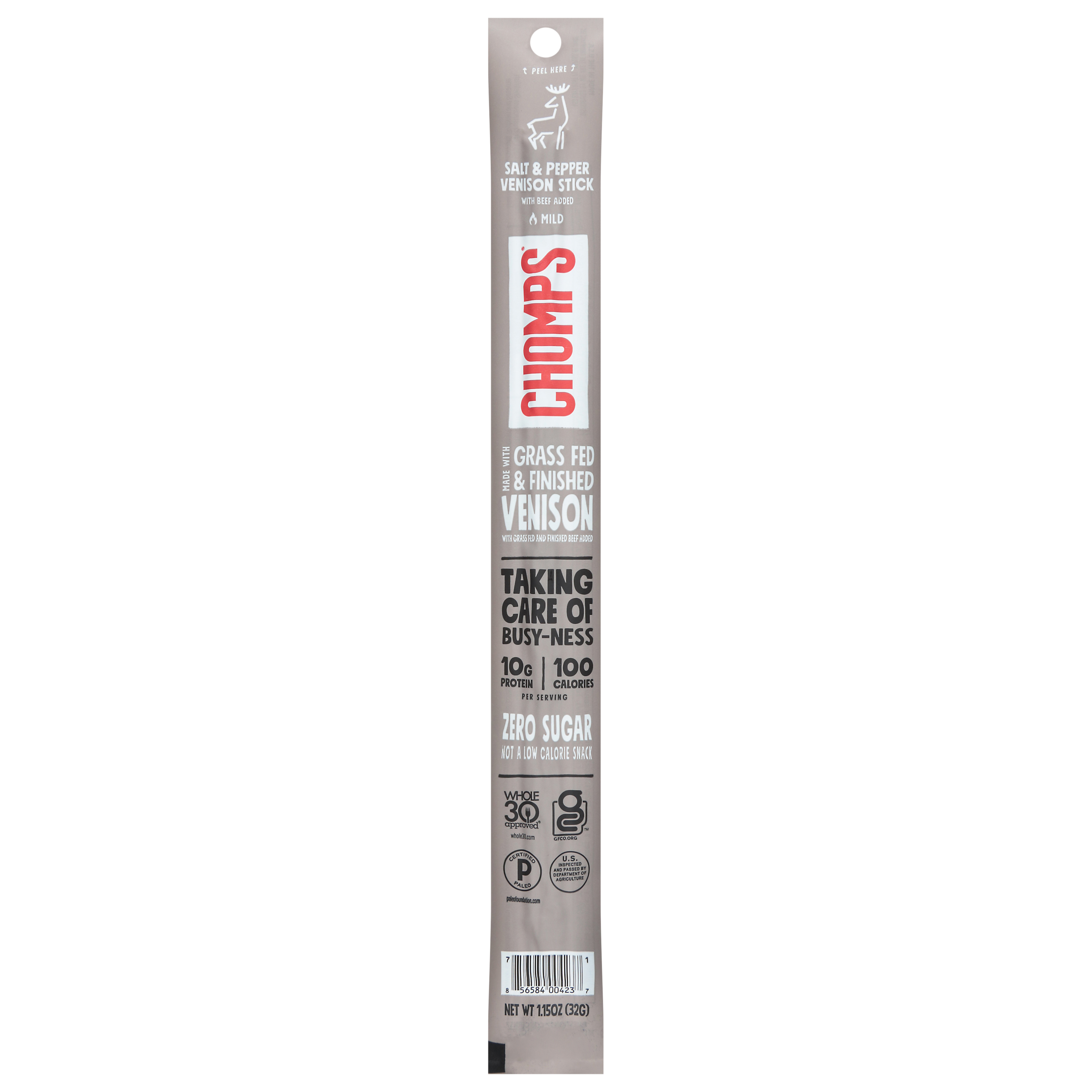 Chomps Zero Sugar Mild Salt & Pepper Venison Stick with Beef Added