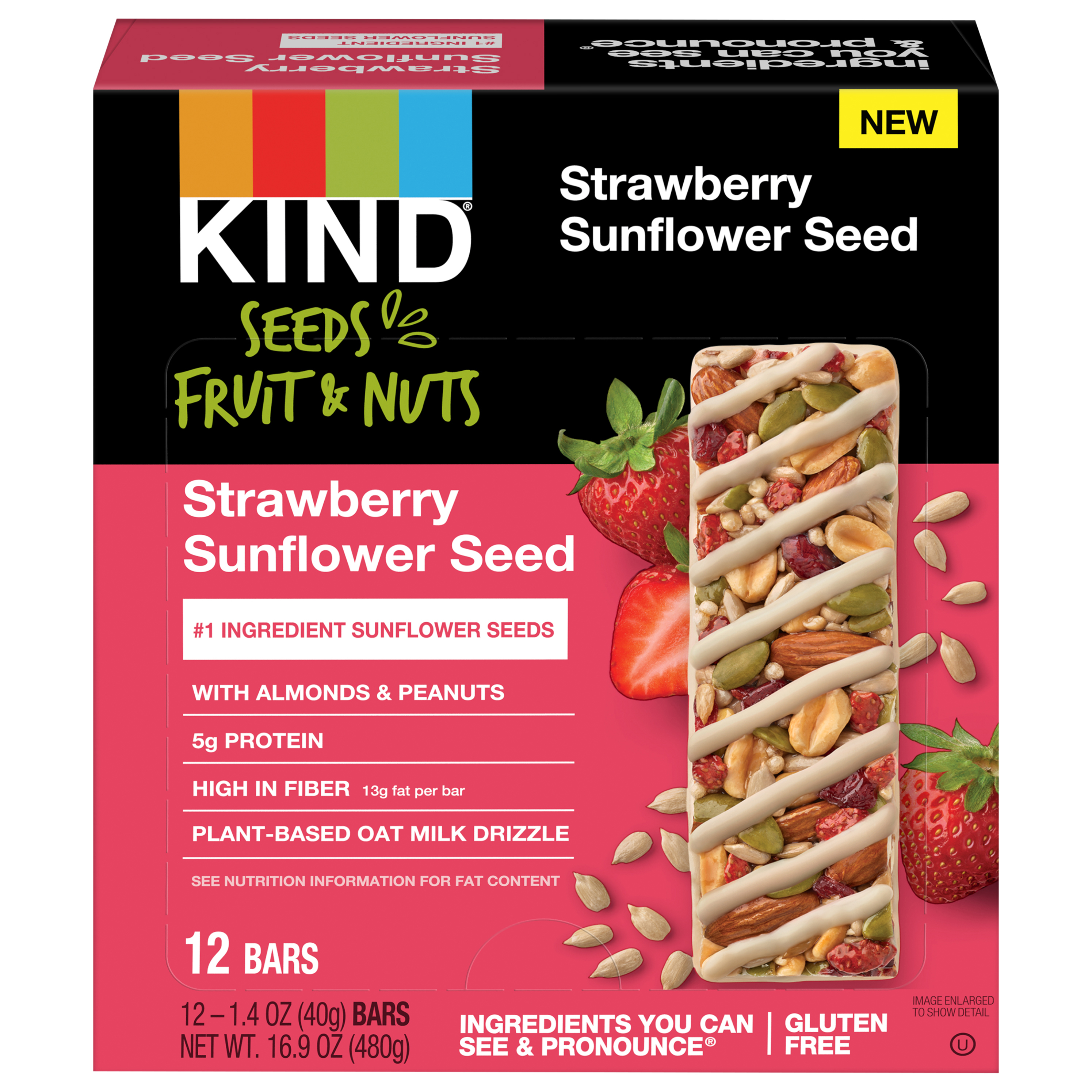 KIND Seeds Fruit & Nuts Snack Bar, Strawberry Sunflower Seed | 5g Protein, High Fiber, Gluten Free Bars, 1.4 OZ,