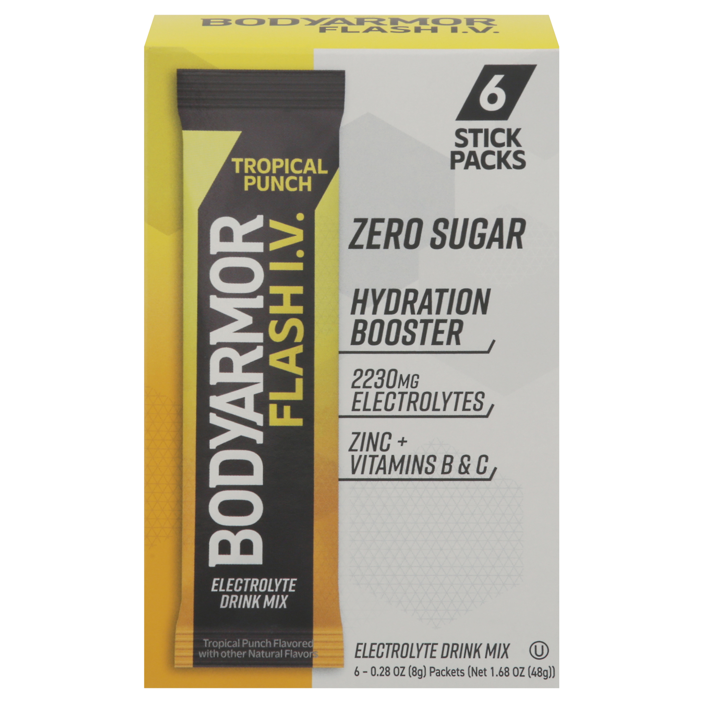 BodyArmor Flash I.V. Hydration Booster Zero Sugar Tropical Punch Electrolyte Drink Mix 6 - 0.28 oz Packets