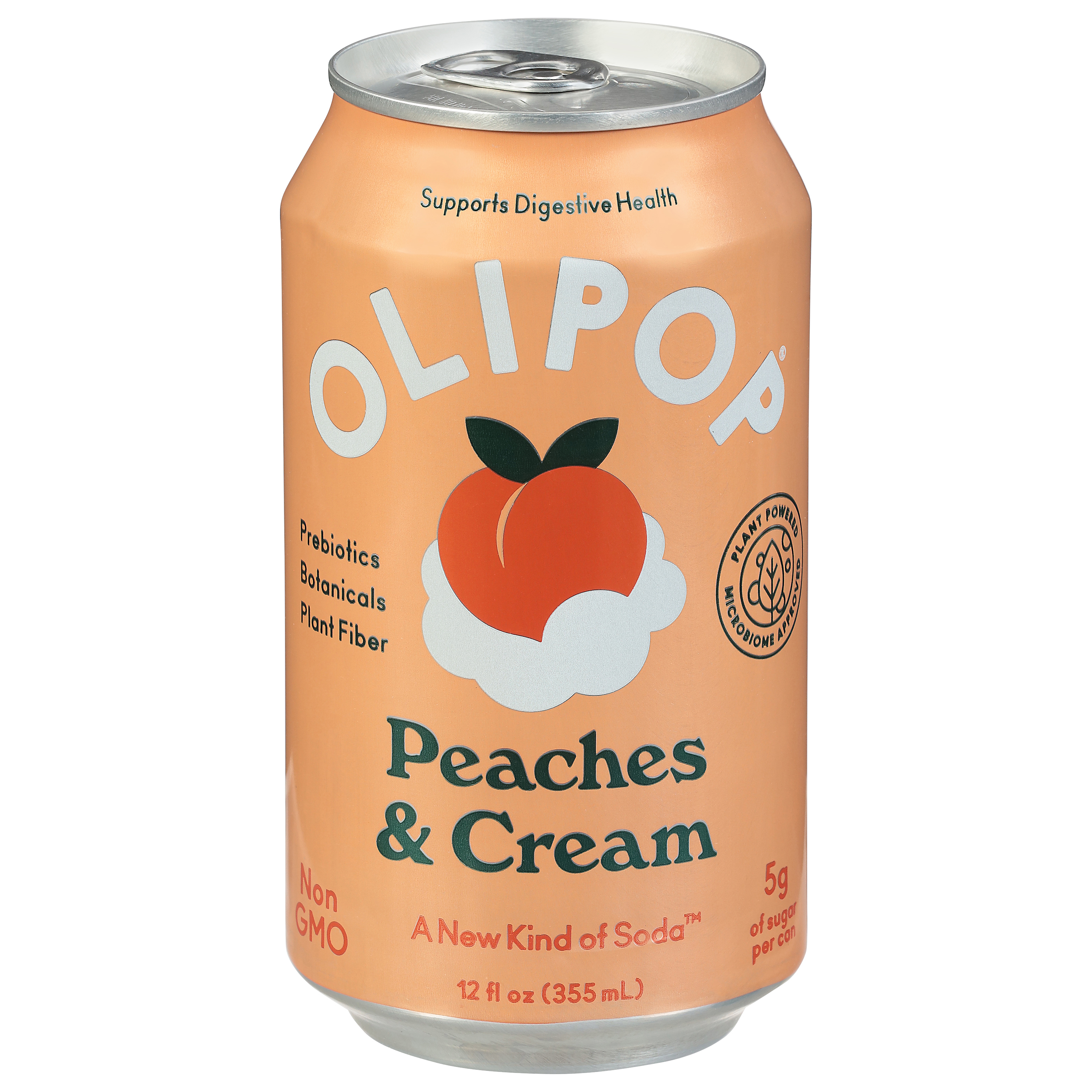 Olipop Soda, Peaches & Cream, 12 Fluid ounce