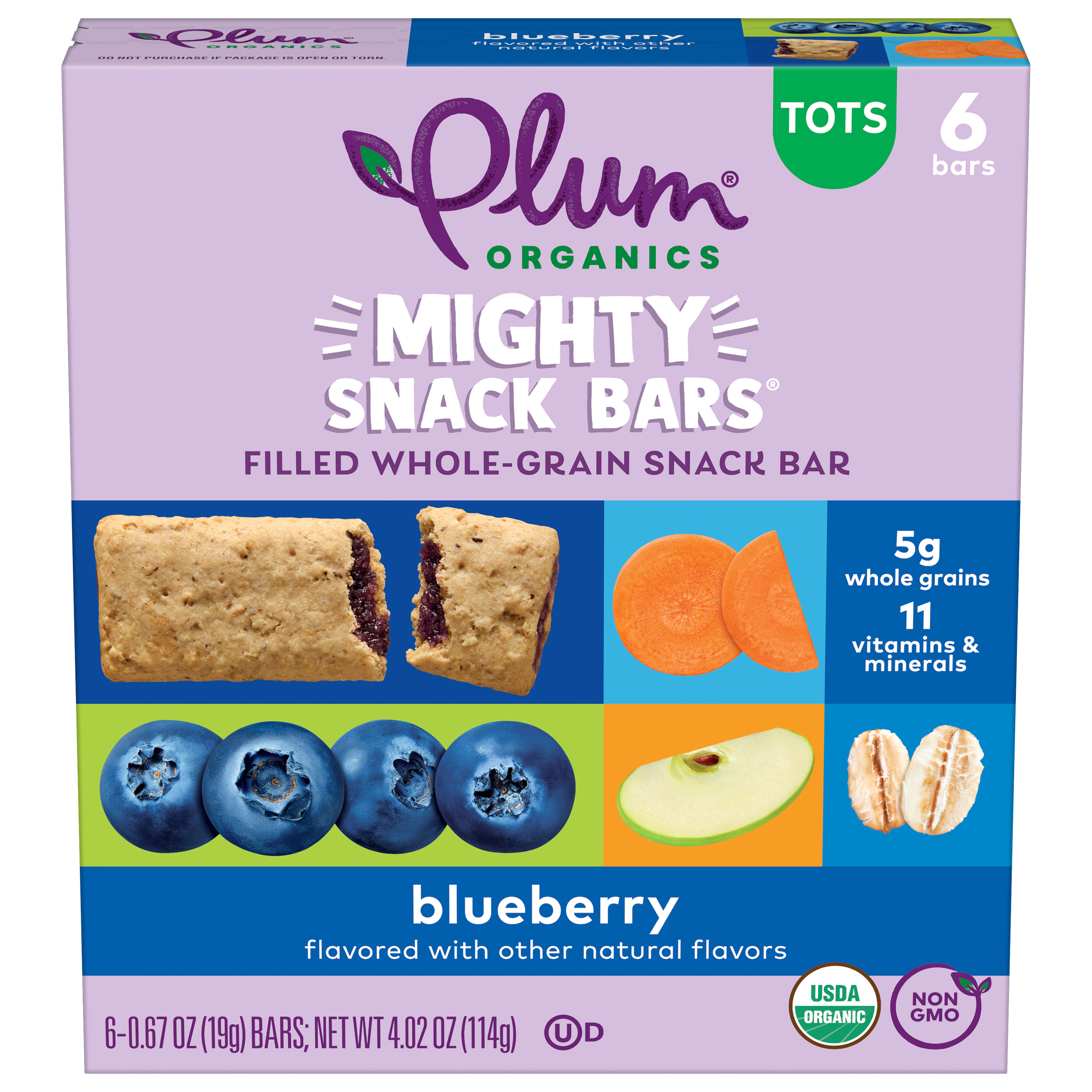Plum Organics® Mighty Snack Bars® Filled Whole-Grain Snack Bar Blueberry 6-Count Box/.67oz Bars