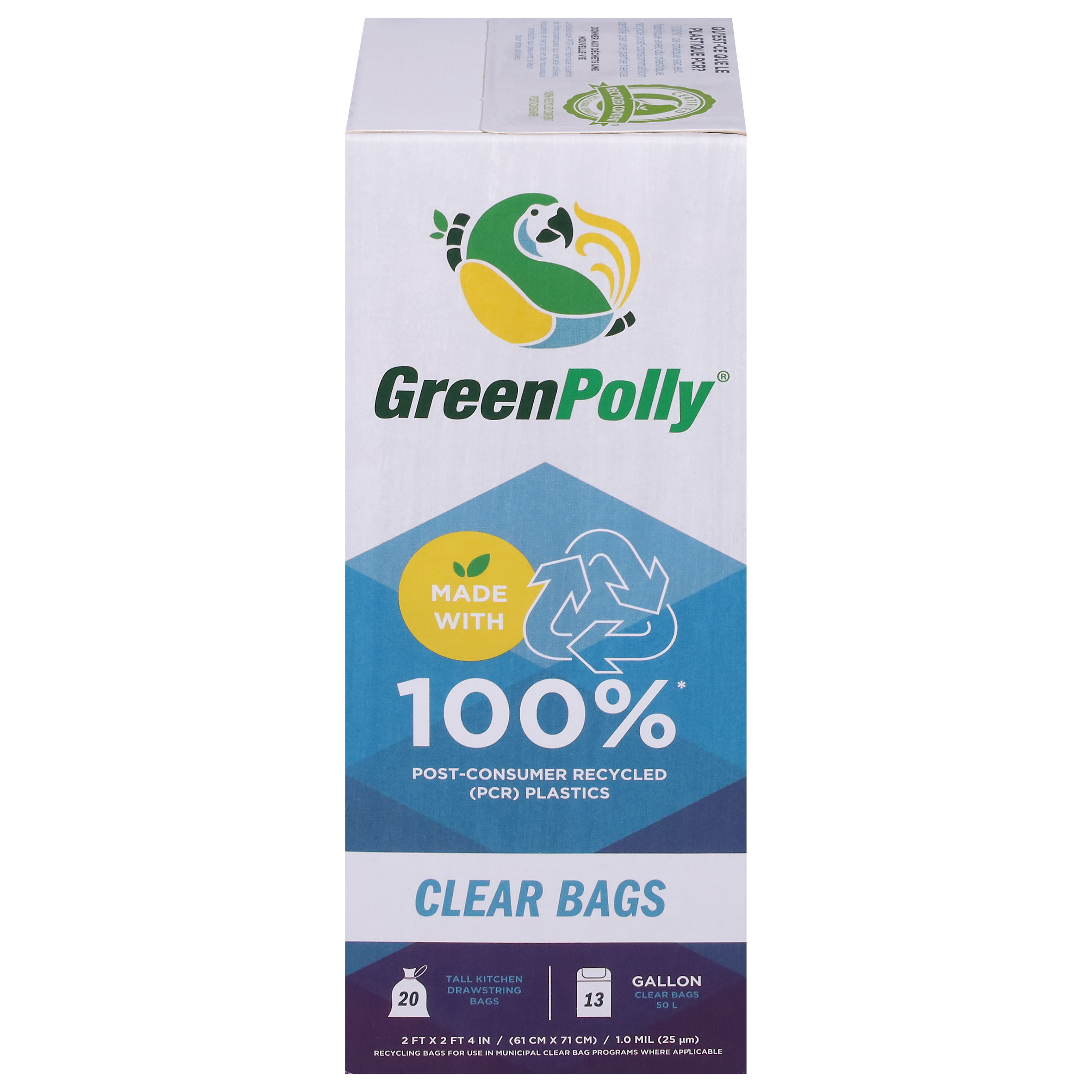 GreenPolly 13 Gallon Drawstring Tall Kitchen Clear Bags Bag