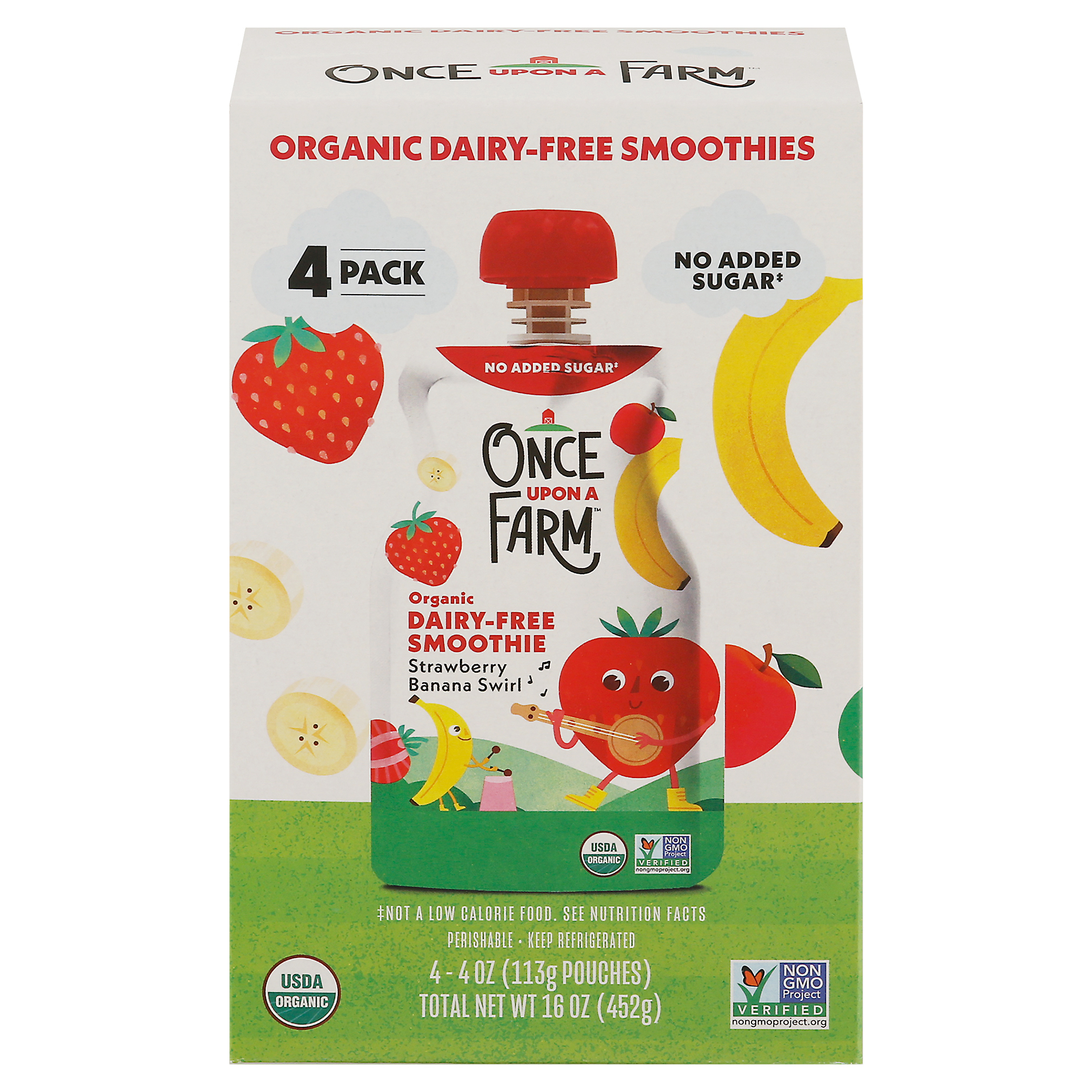 Once Upon a Farm 4 Pack Organic Dairy Free Strawberry Banana Swirl Smoothie