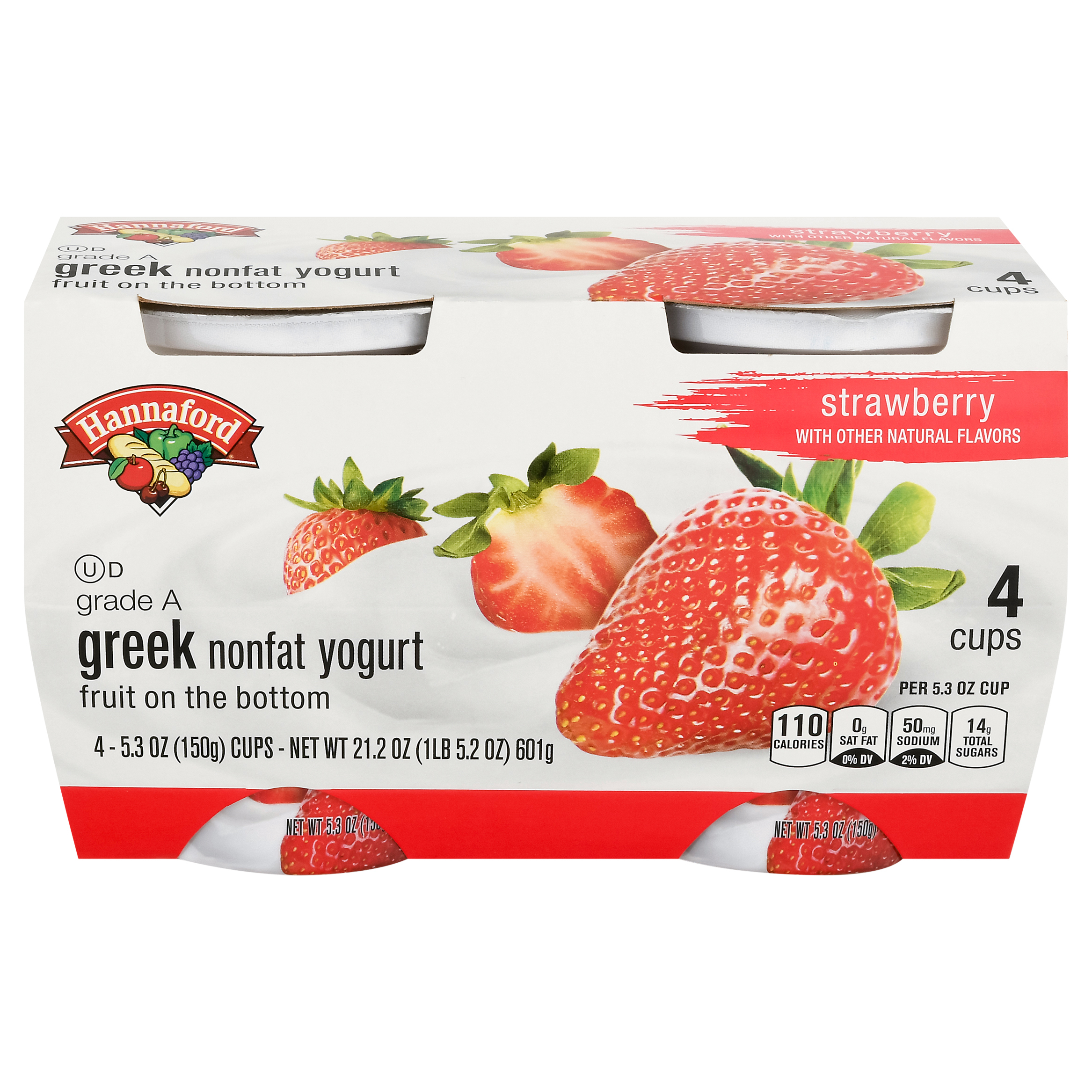 Hannaford Nonfat Greek Strawberry Yogurt 4 5.3 oz Cups