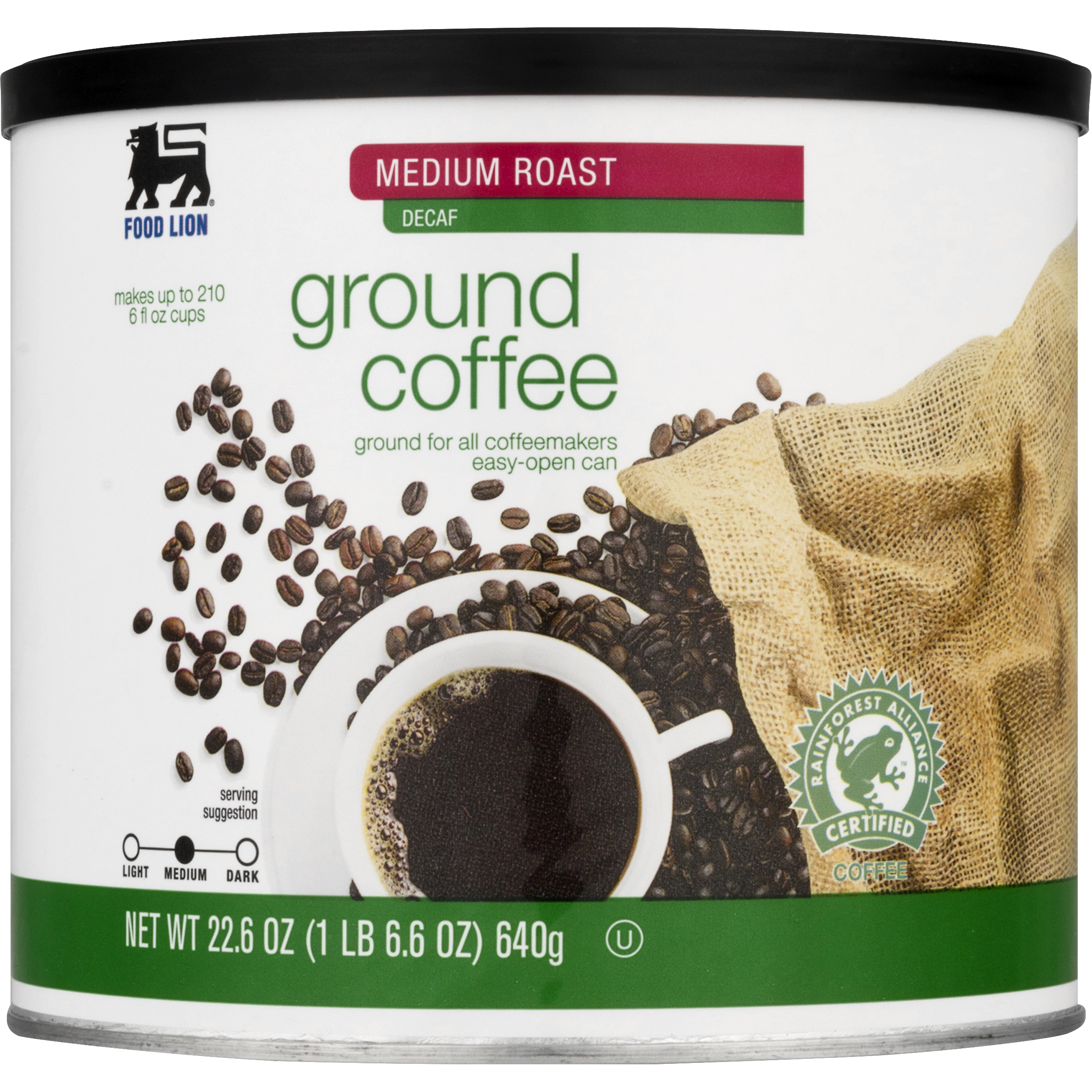 Food Lion Coffee, Ground, Medium Roast, Decaf, Can