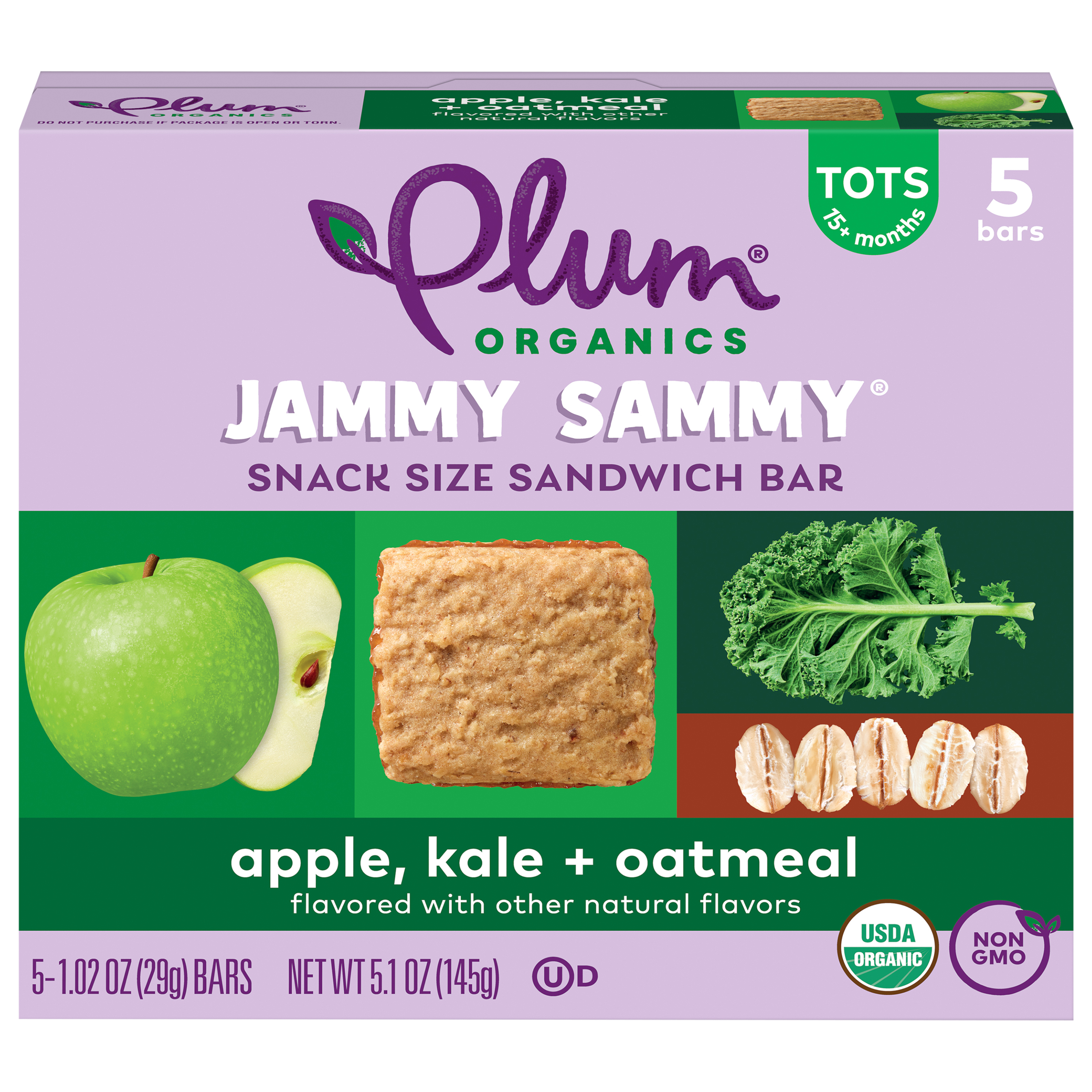Plum Organics® Jammy Sammy® Snack Size Sandwich Bar Apple, Kale + Oatmeal 5-Count Box/1.02oz Bars