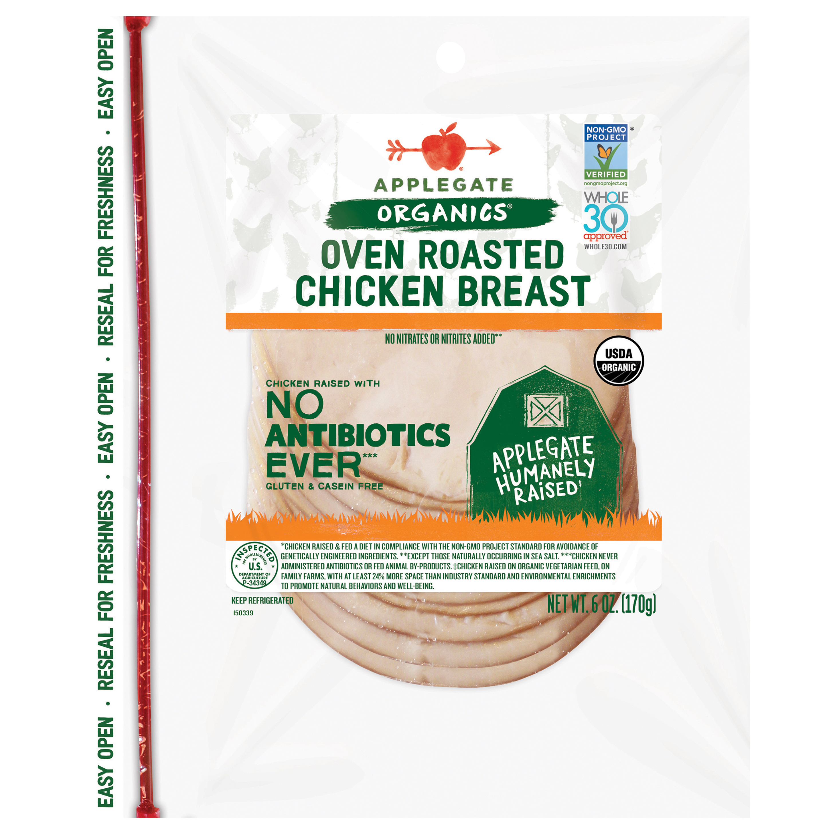 Applegate Organic Oven Roasted Chicken Breast Sliced,