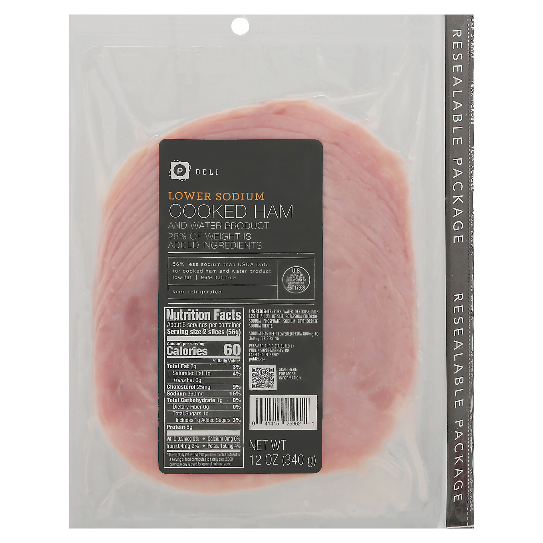 Publix Deli Lower Sodium Cooked Ham 12 oz