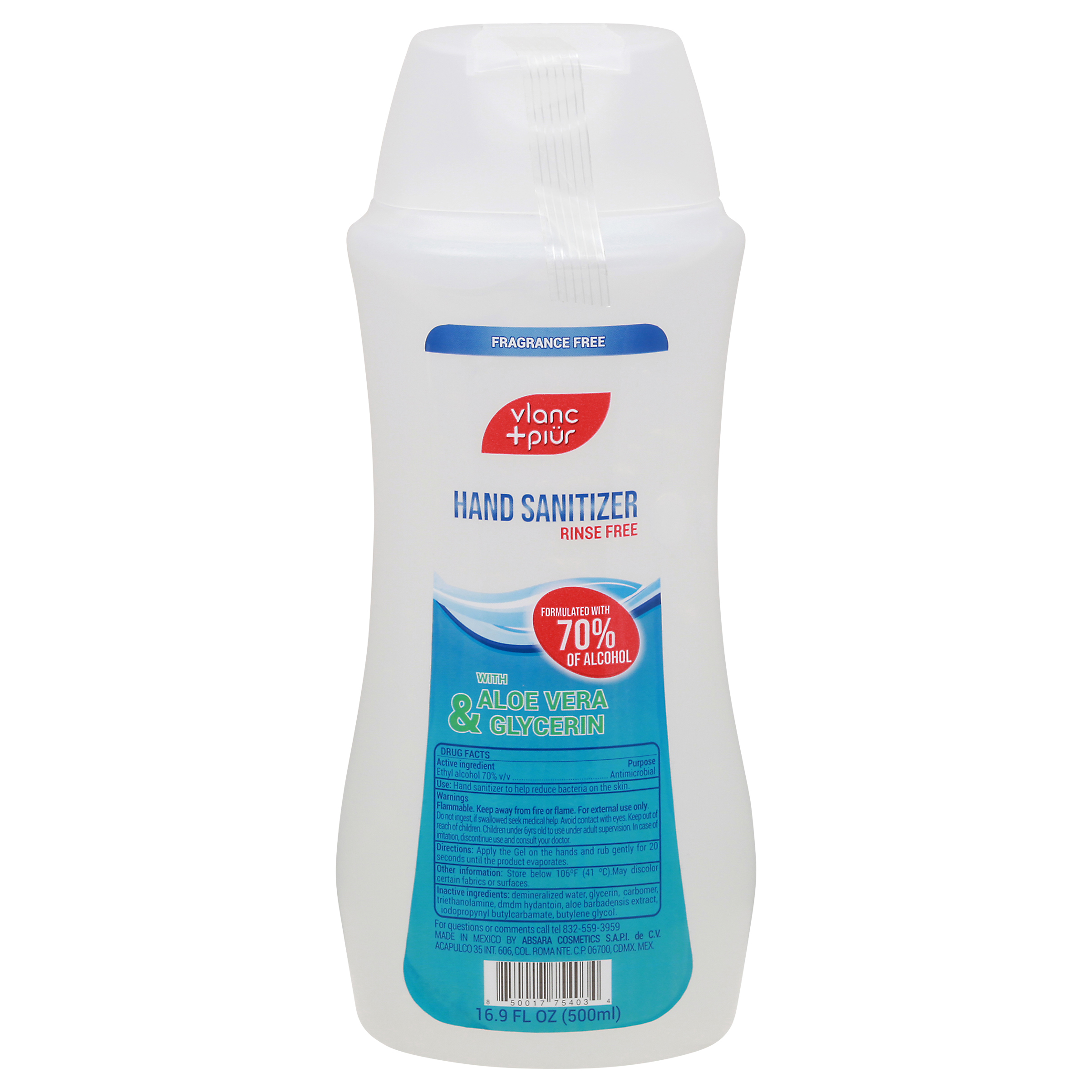 Vlanc + Piur Hand Sanitizer with Aloe Vera & Glycerin 16.9 fl oz