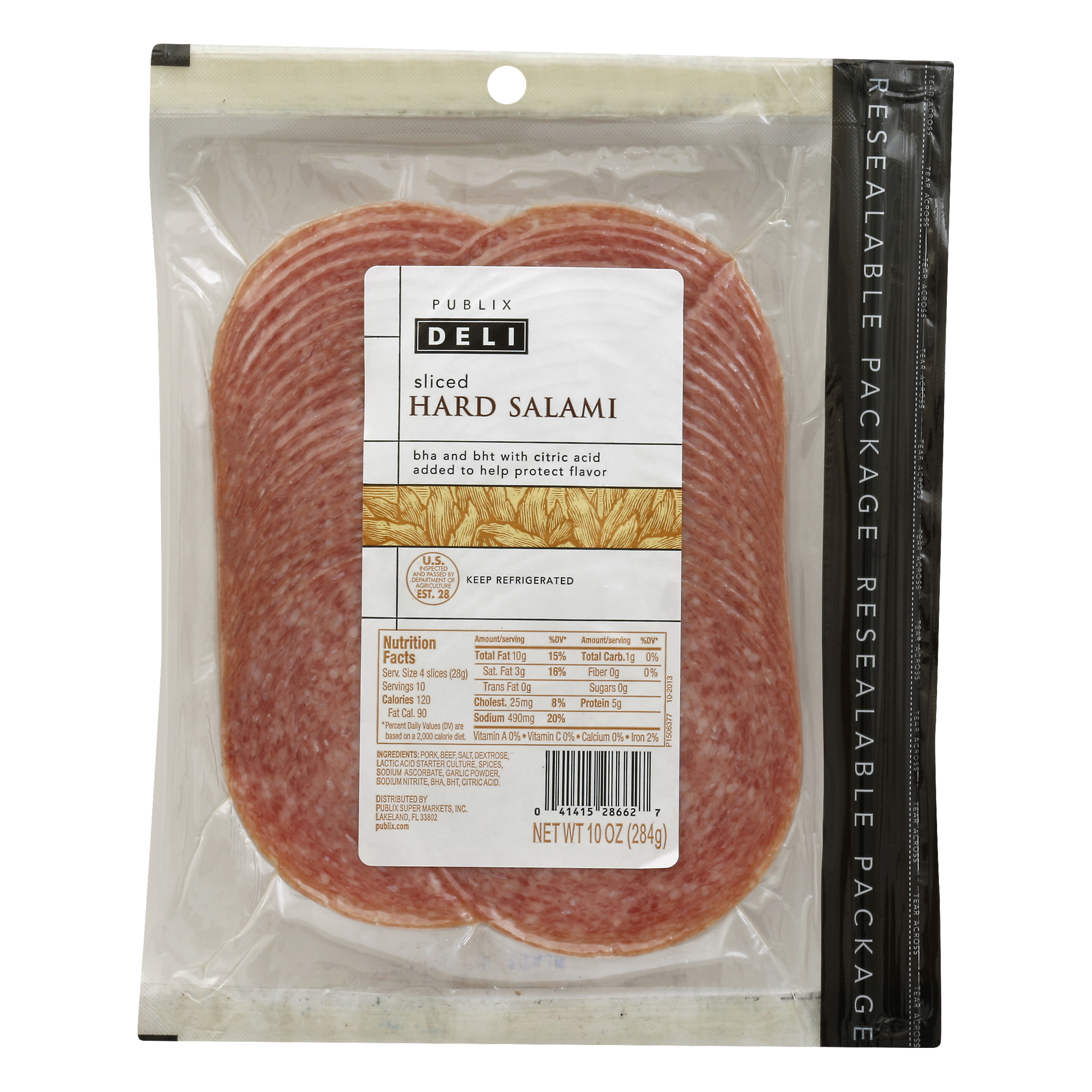 Publix Deli Sliced Hard Salami 10 oz RESEALABLE BAG