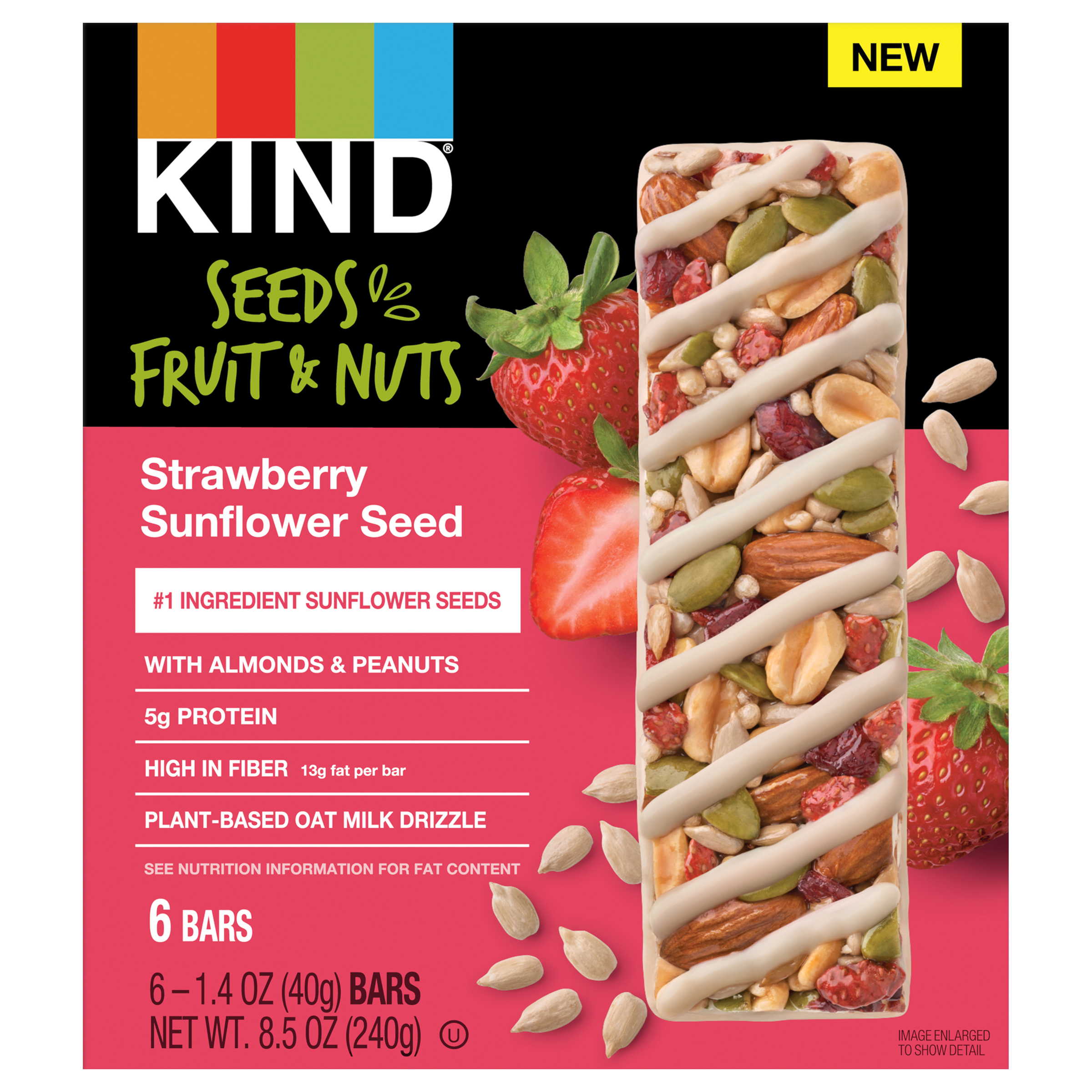 KIND Seeds Fruit & Nuts Snack Bar, Strawberry Sunflower Seed | 5g Protein, High Fiber, Gluten Free Bars, 1.4 OZ,