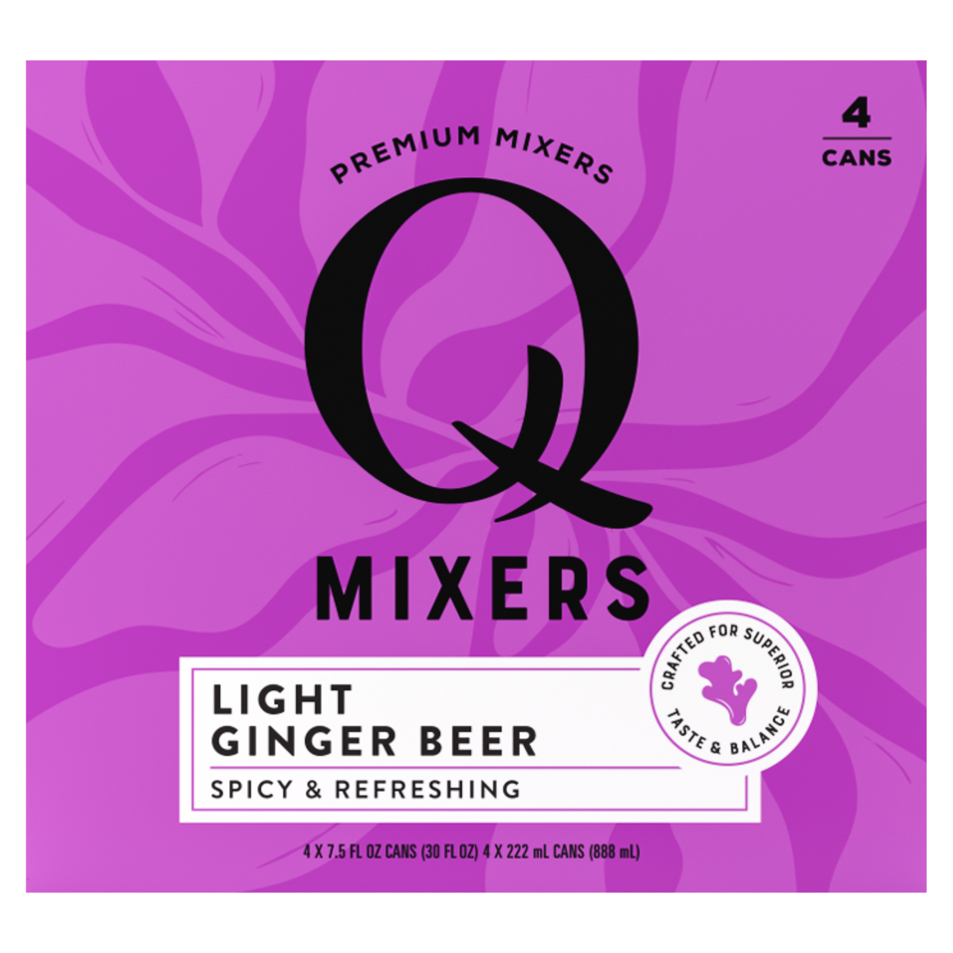 Q Mixers Light Ginger Beer, Premium Cocktail Mixer Made with Real Ingredients, 7.5 Fl Oz (Pack of 4)