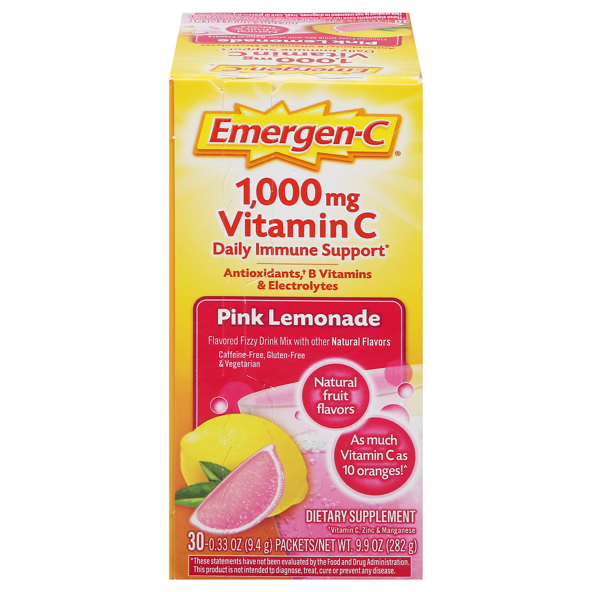 Emergen-C 1000 mg Vitamin C Daily Immune Support Pink Lemonade Fizzy Drink Mix 30 - 0.33 oz Packets