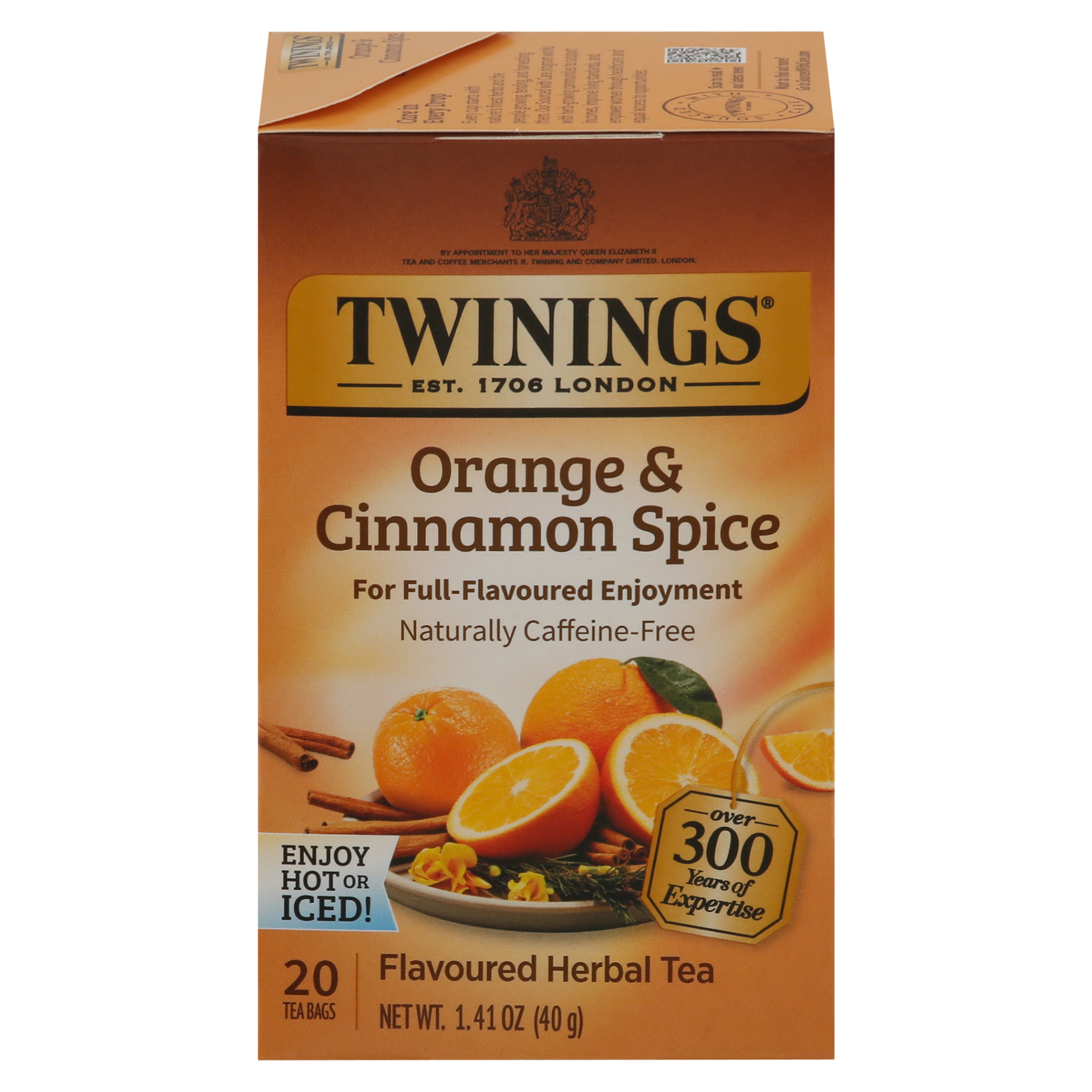 Twinings Caffeine-Free Orange & Cinnamon Spice Flavored Herbal Tea 20 Bags
